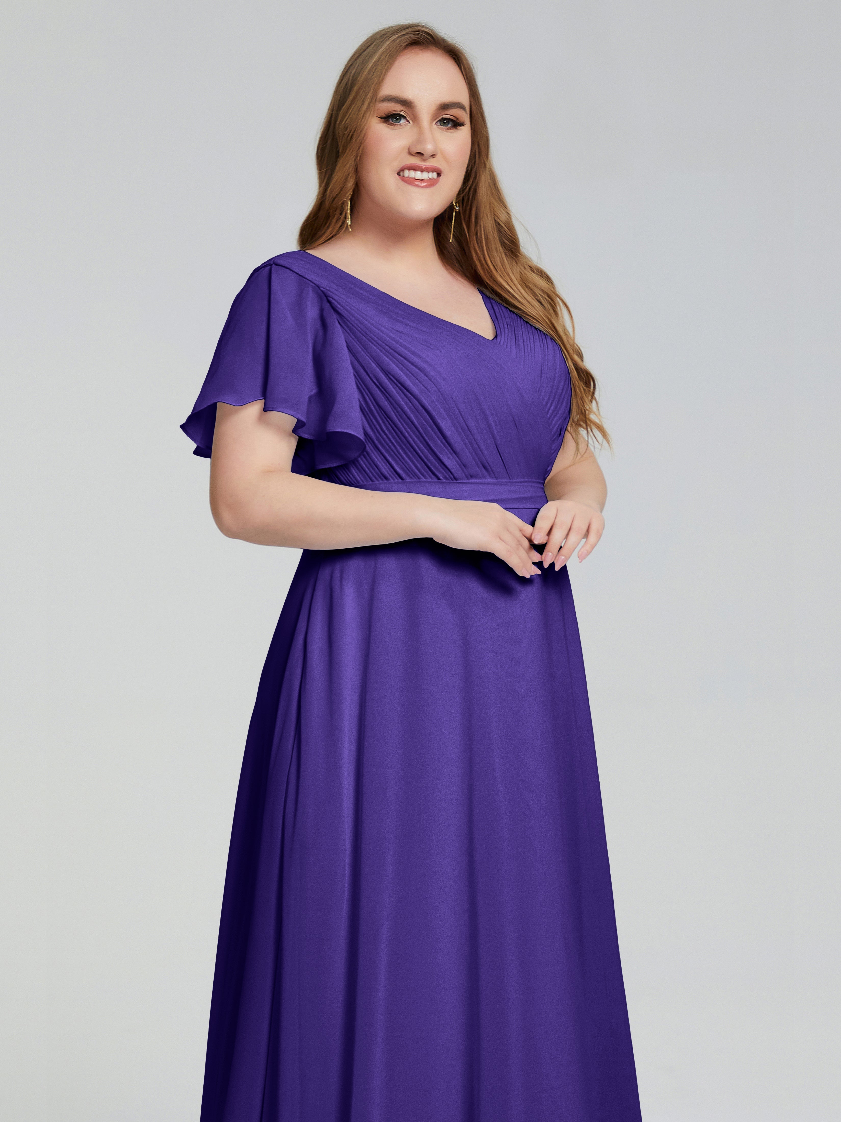 Robes De Demoiselle D'Honneur En Régence Manches Courtes Mousseline Robes Demoiselle D'Honneur