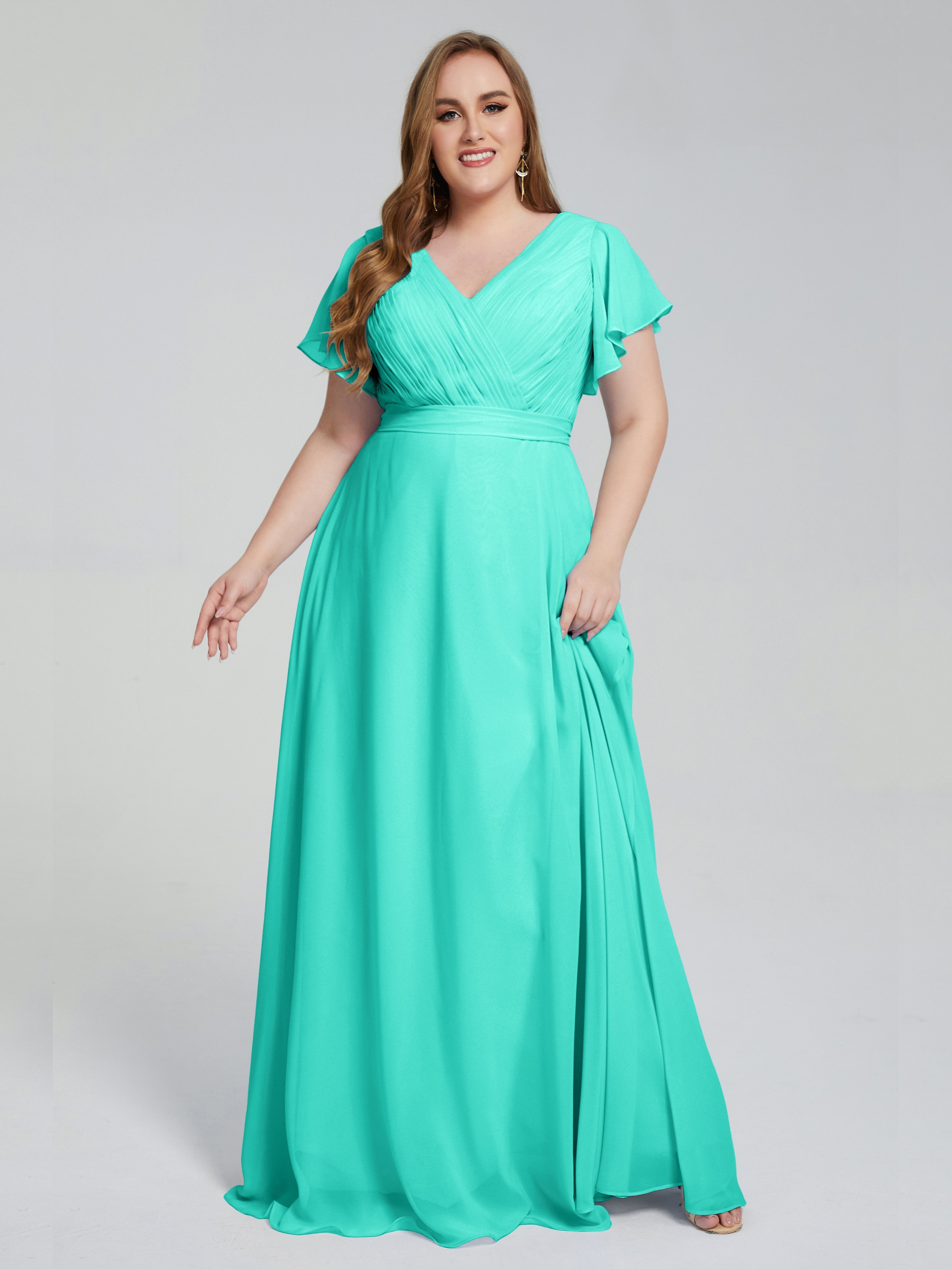 Robes De Demoiselle D'Honneur Spa Manches Courtes Mousseline Robes Demoiselle D'Honneur