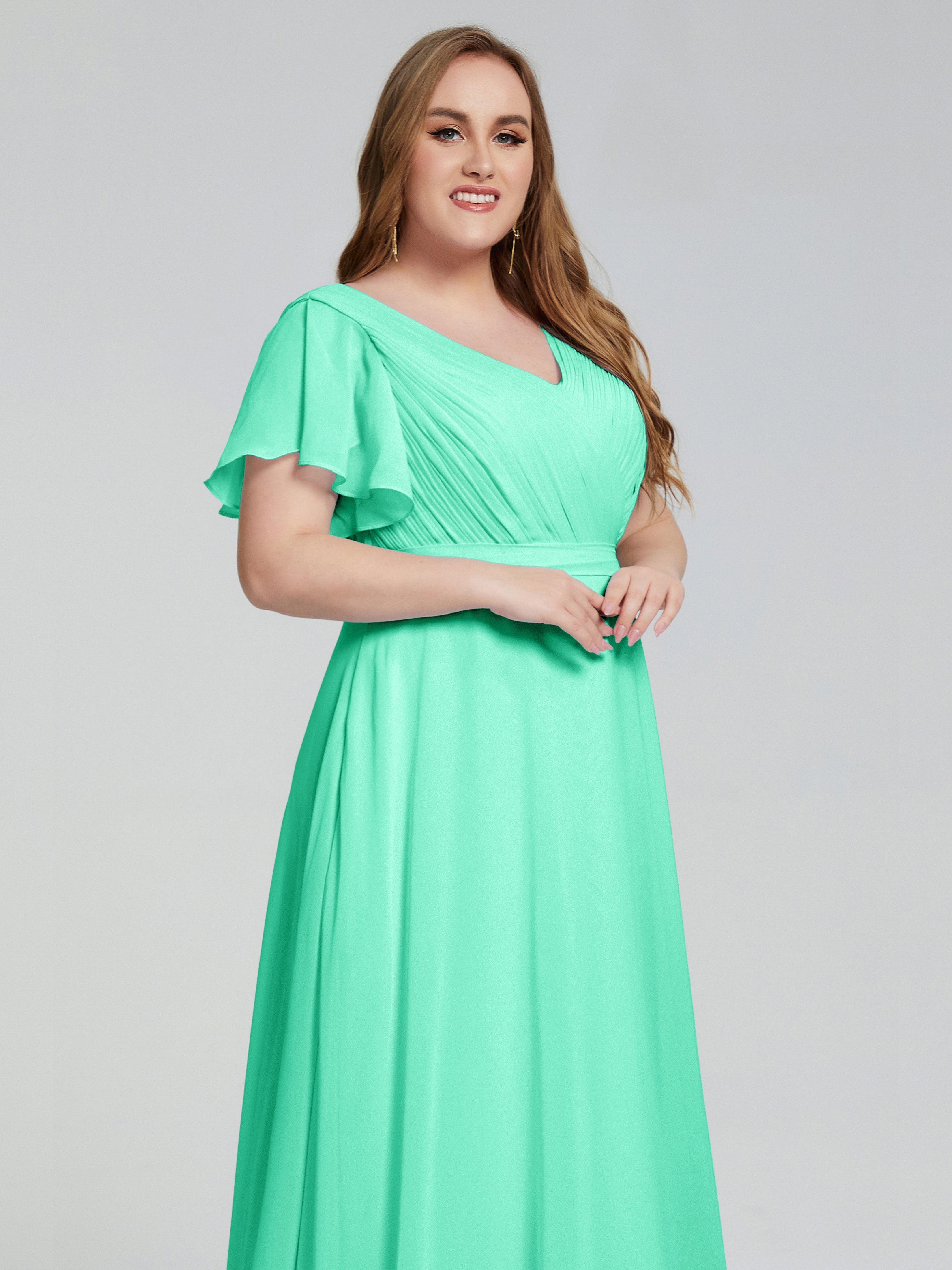 Robe De Demoiselle D Honneur Bleu Turquoise Manches Courtes Mousseline Robes Demoiselle D'Honneur