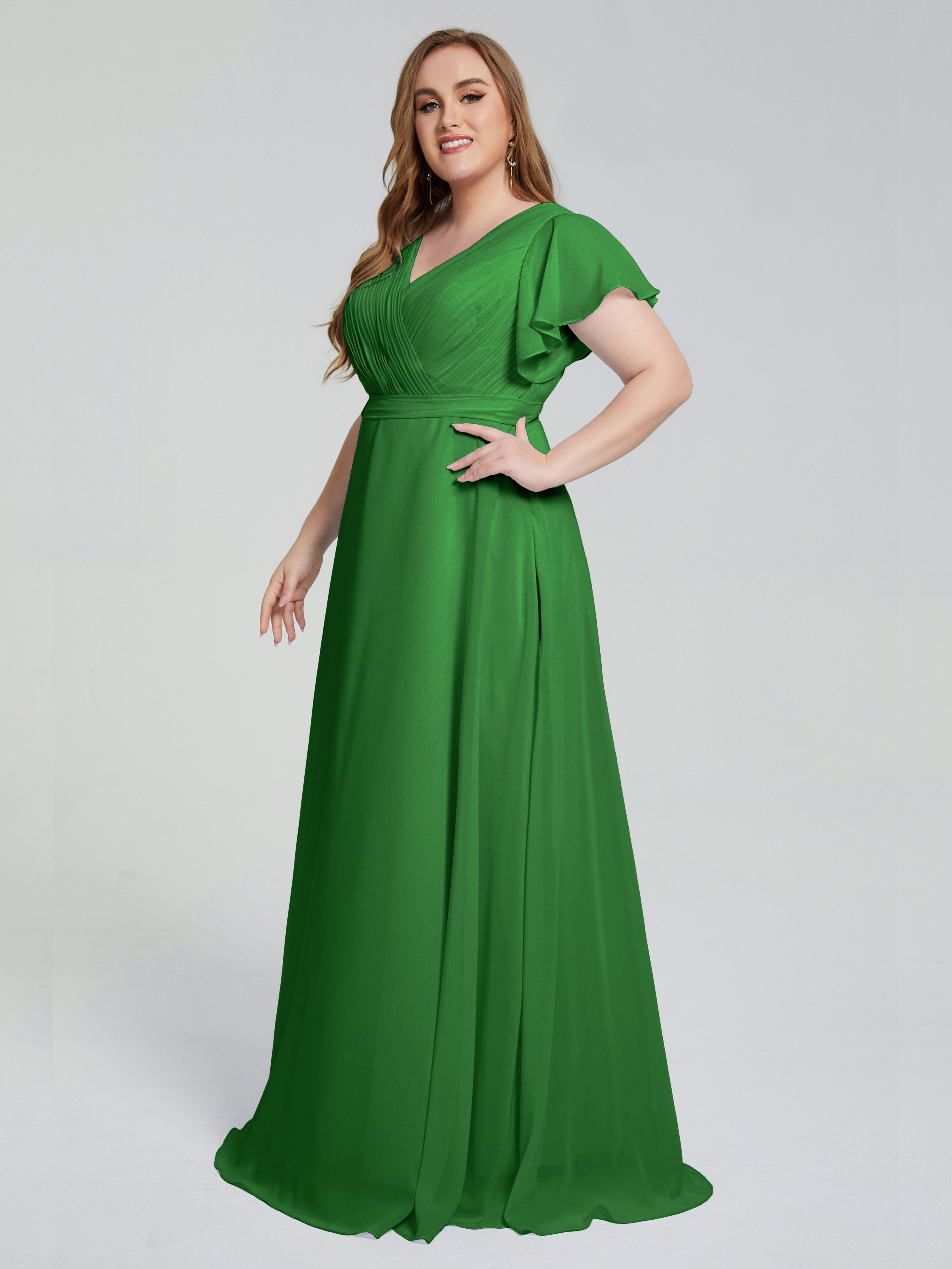 Demoiselle D Honneur Vert Manches Courtes Mousseline Robes Demoiselle D'Honneur