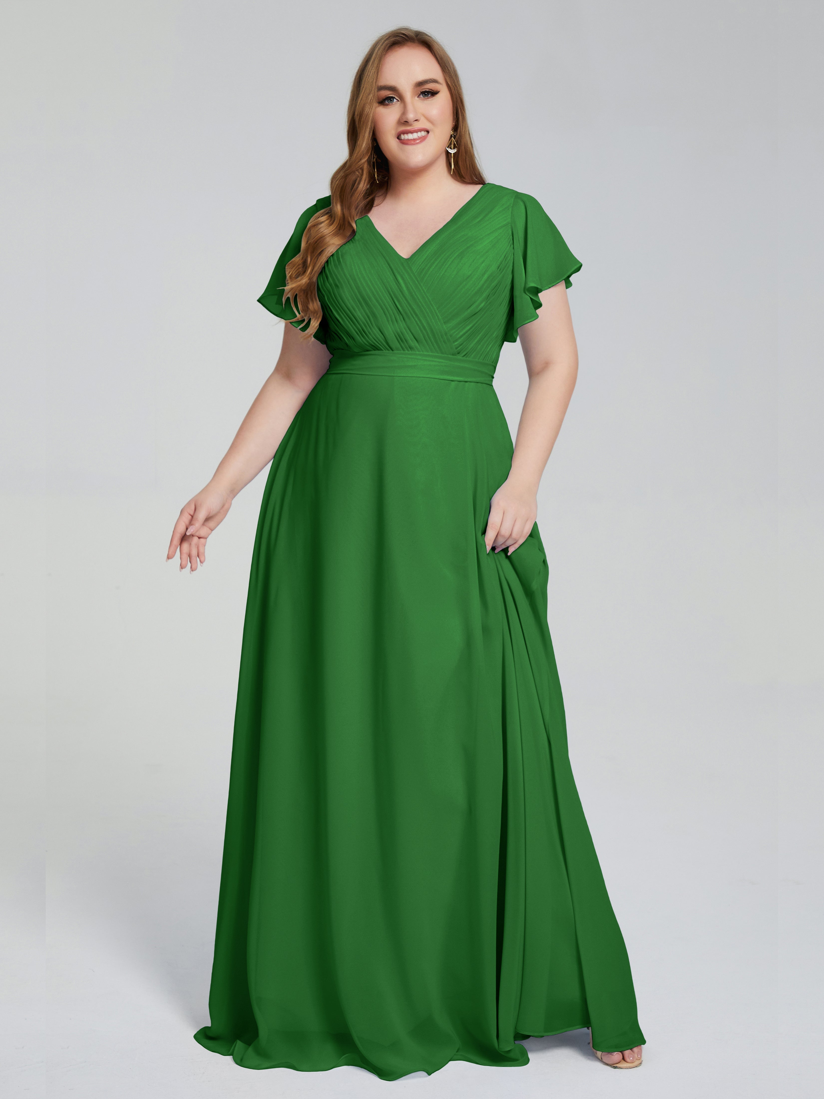 Demoiselle D Honneur Vert Manches Courtes Mousseline Robes Demoiselle D'Honneur