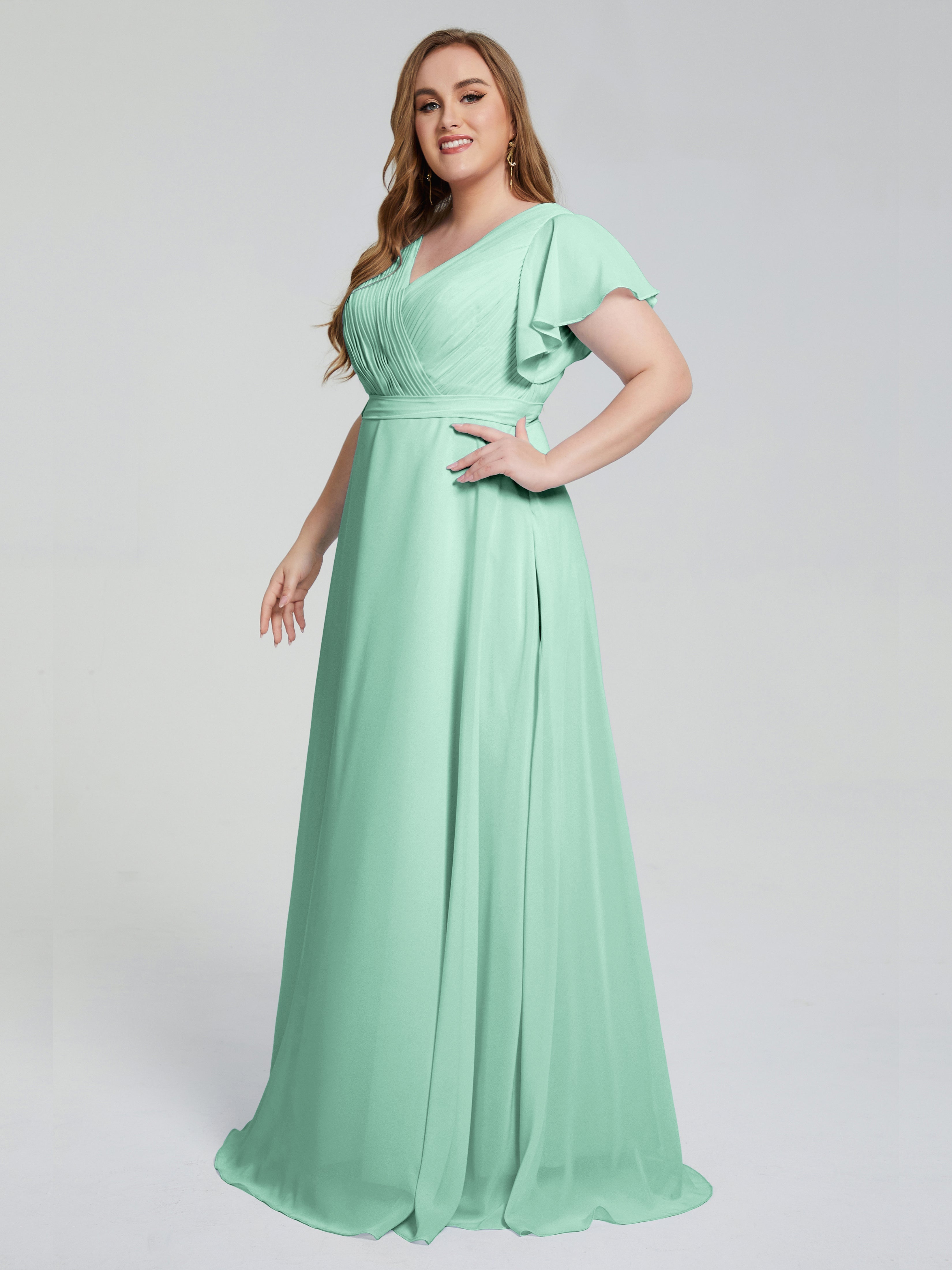 Robe Demoiselle D Honneur Menthe Manches Courtes Mousseline Robes Demoiselle D'Honneur