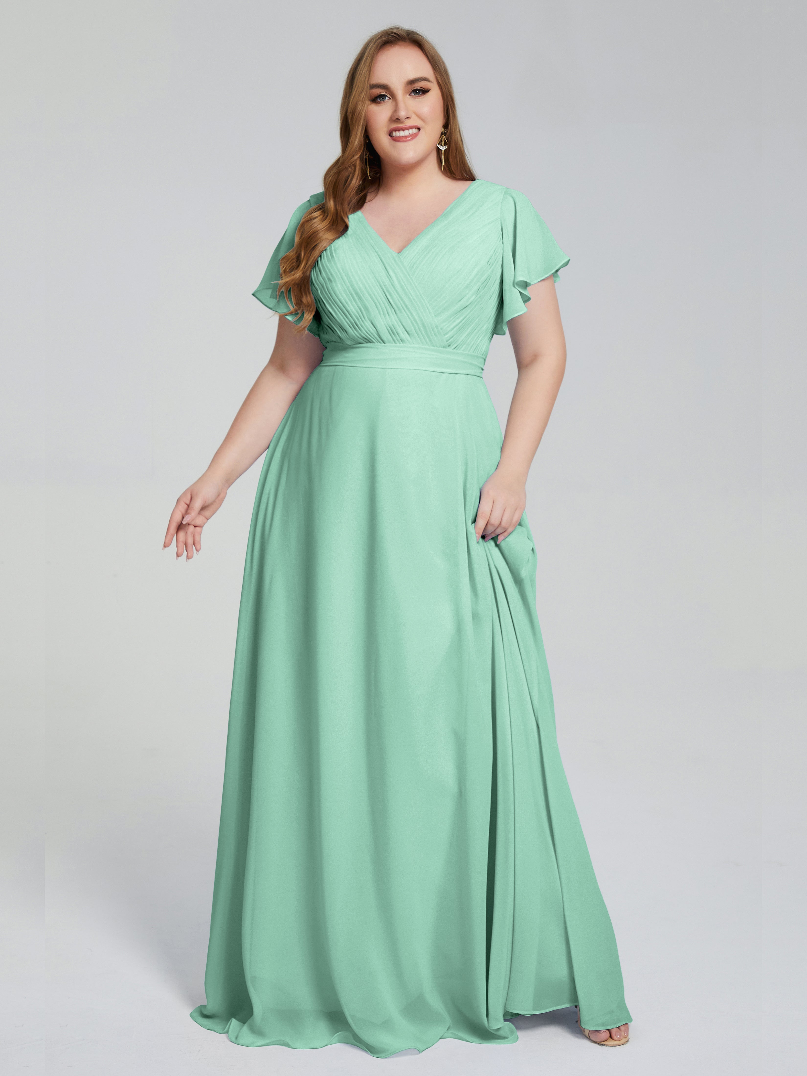 Robe Demoiselle D Honneur Menthe Manches Courtes Mousseline Robes Demoiselle D'Honneur