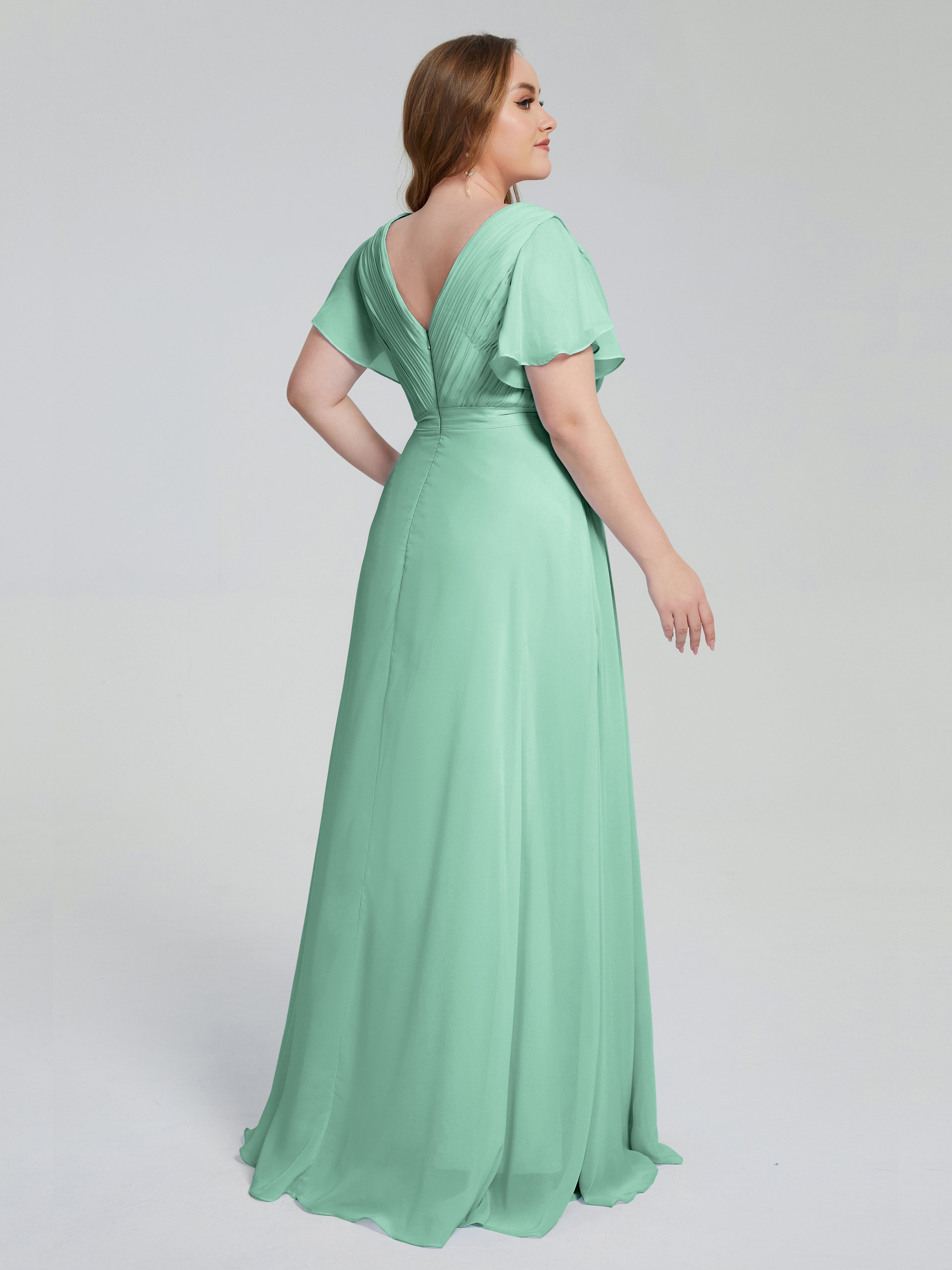 Robe Demoiselle D Honneur Menthe Manches Courtes Mousseline Robes Demoiselle D'Honneur