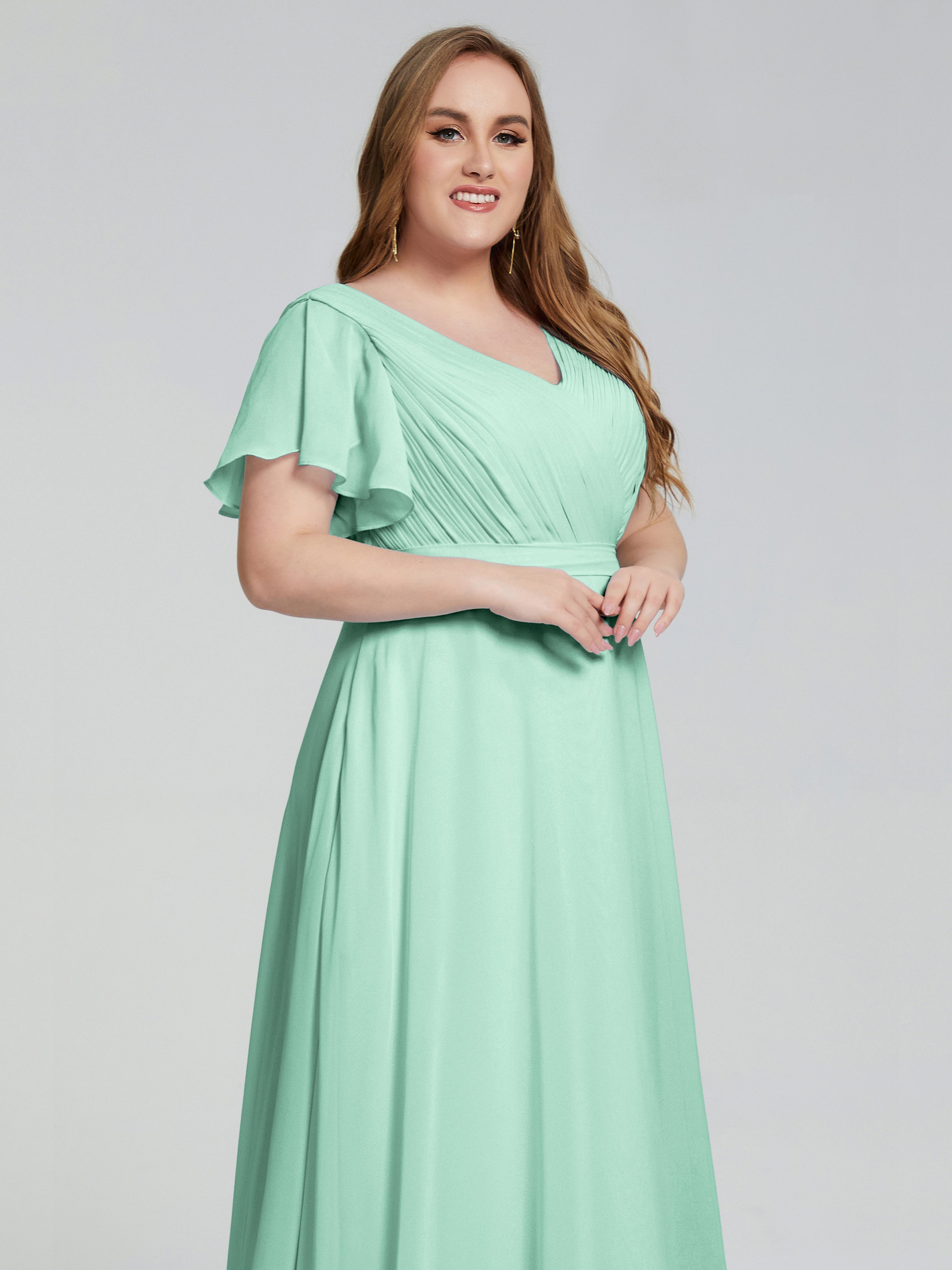 Robe Demoiselle D Honneur Menthe Manches Courtes Mousseline Robes Demoiselle D'Honneur