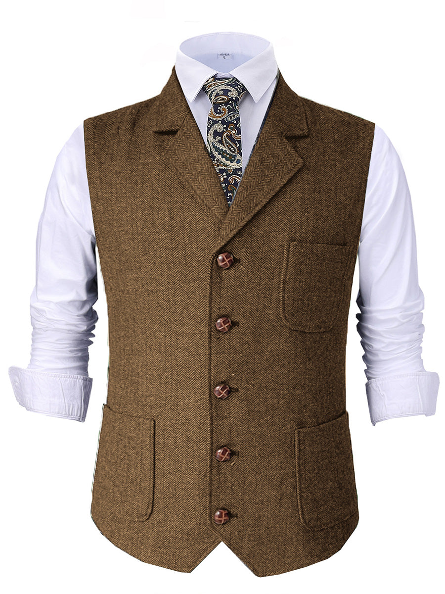 Gilet de Cérémonie Élégant en BRUN à Revers Cranaillé Tenue Raffinée pour le Marié