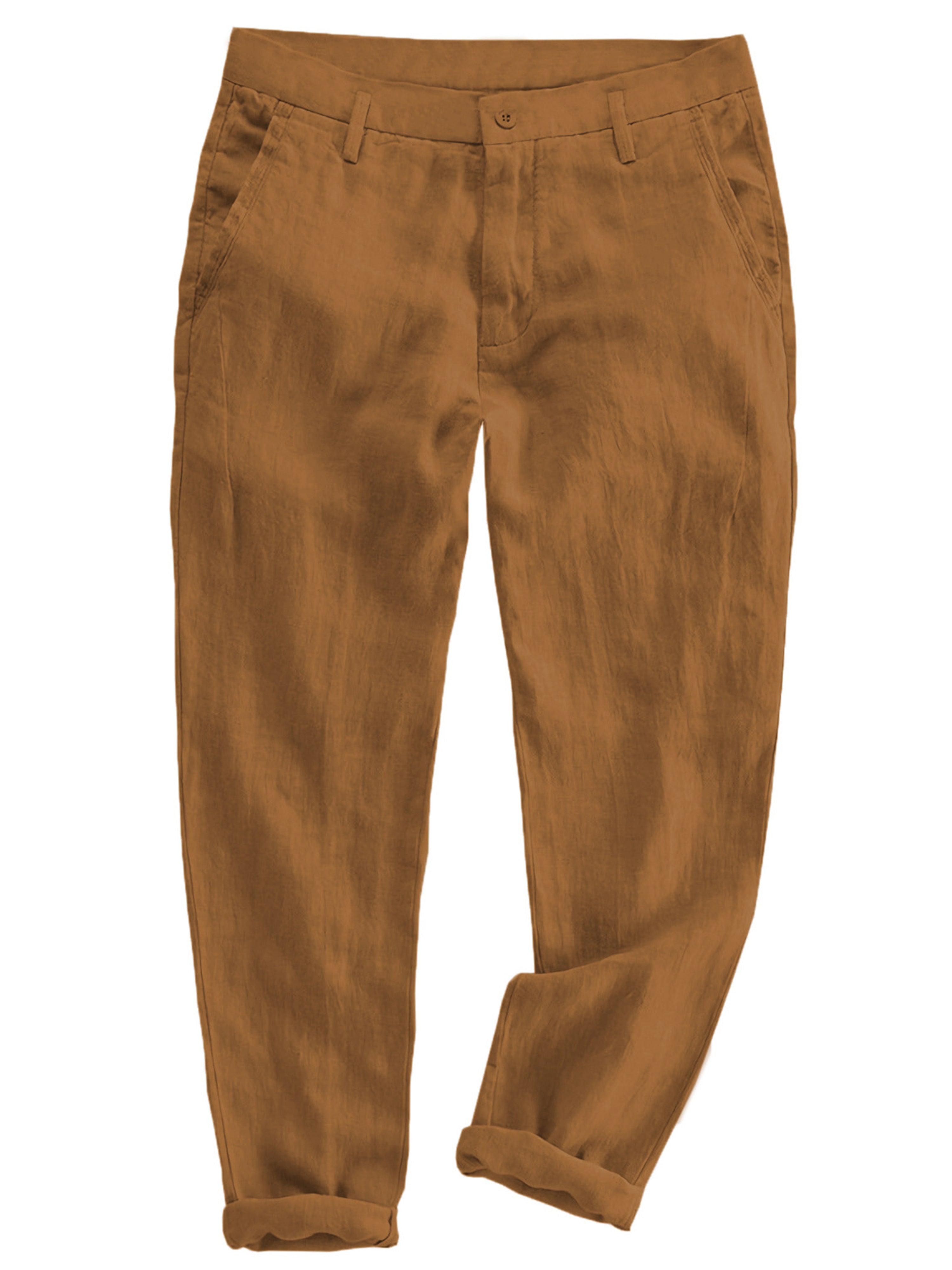 Pantalon de costume en lin et coton pour homme  décontracté pour l'été en BRUN