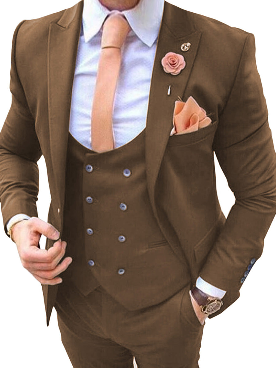 Costume Homme 3 Pièces BRUN Tenue Polyvalente pour un Style Affaires et Cérémonie Élégant