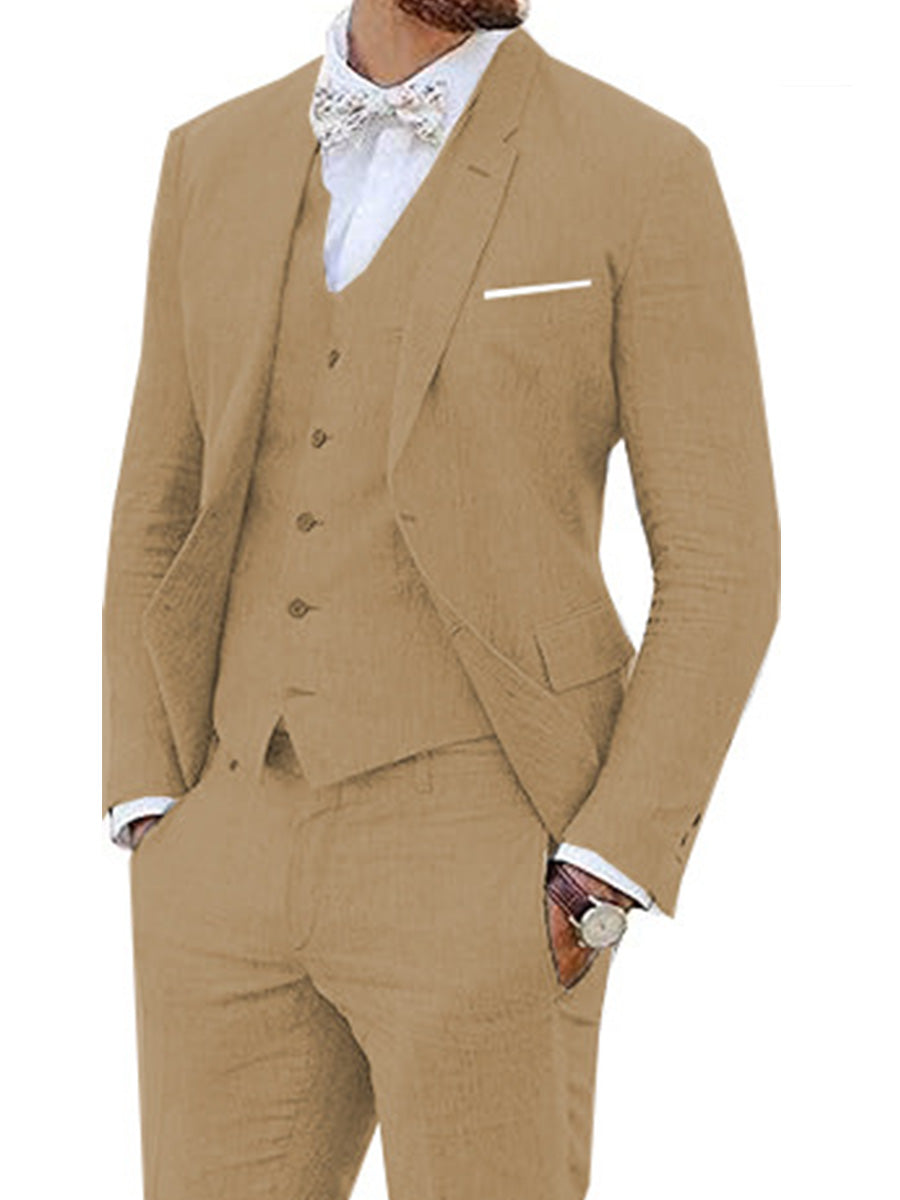 Costume 3 Pièces Homme en BRUN en Lin Style Rétro avec Veste Queue-de-Pie pour Mariage et Bal