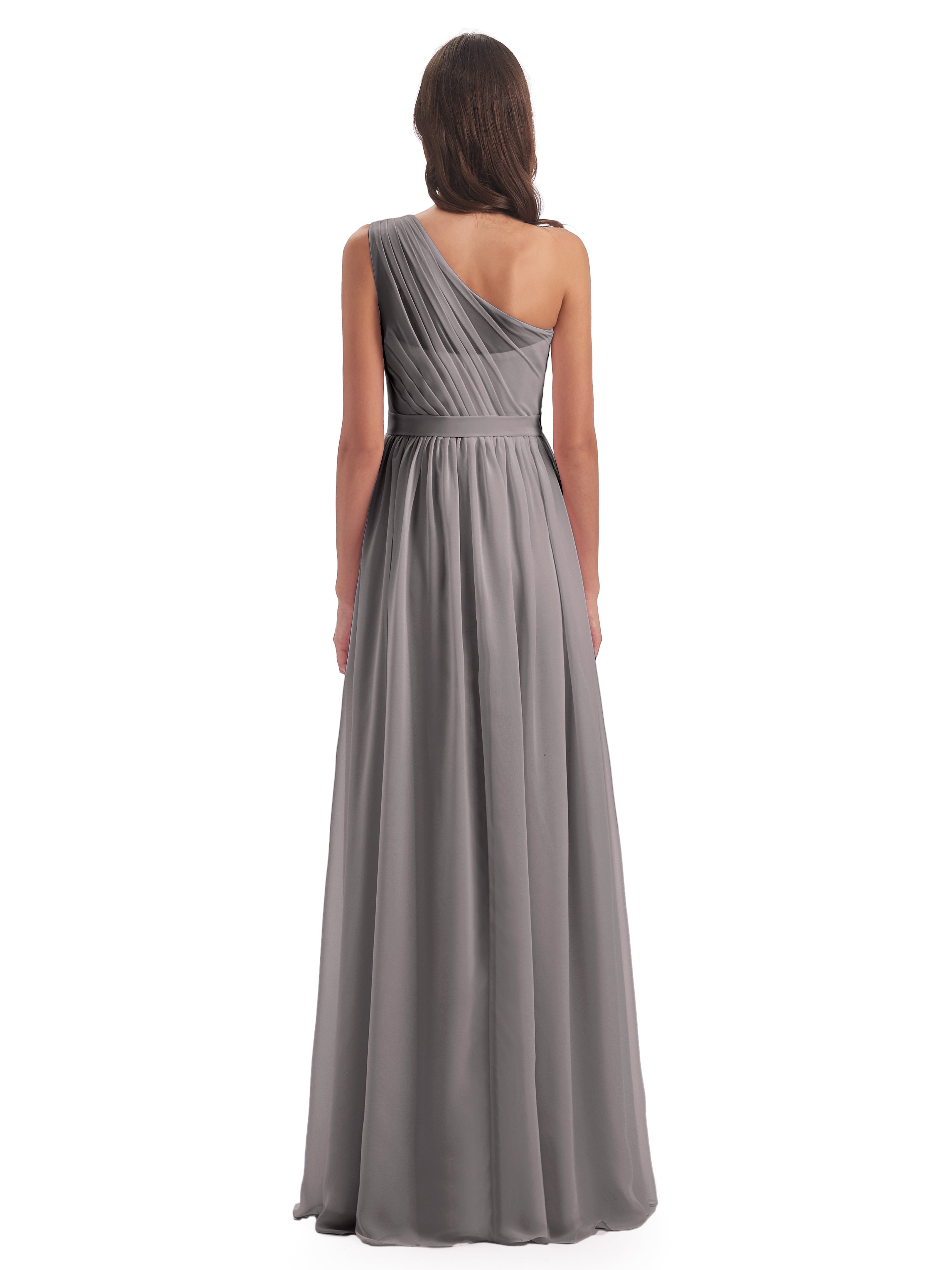 Robe Demoiselle D Honneur Argenté Trapèze Seule-Épaule Mousseline Robes Demoiselle D'Honneur