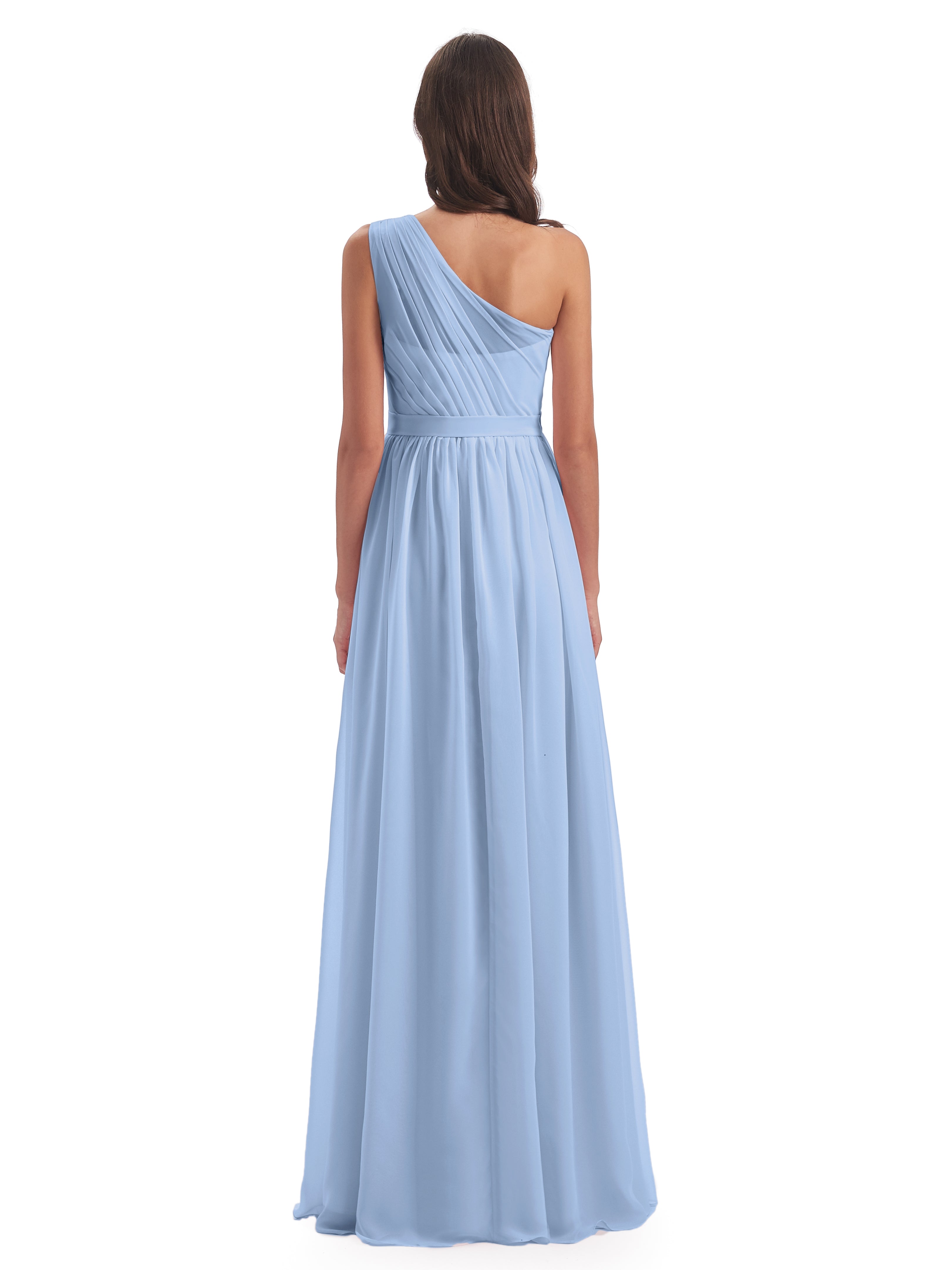 Robe Demoiselle D Honneur Bleu Ciel Trapèze Seule-Épaule Mousseline Robes Demoiselle D'Honneur