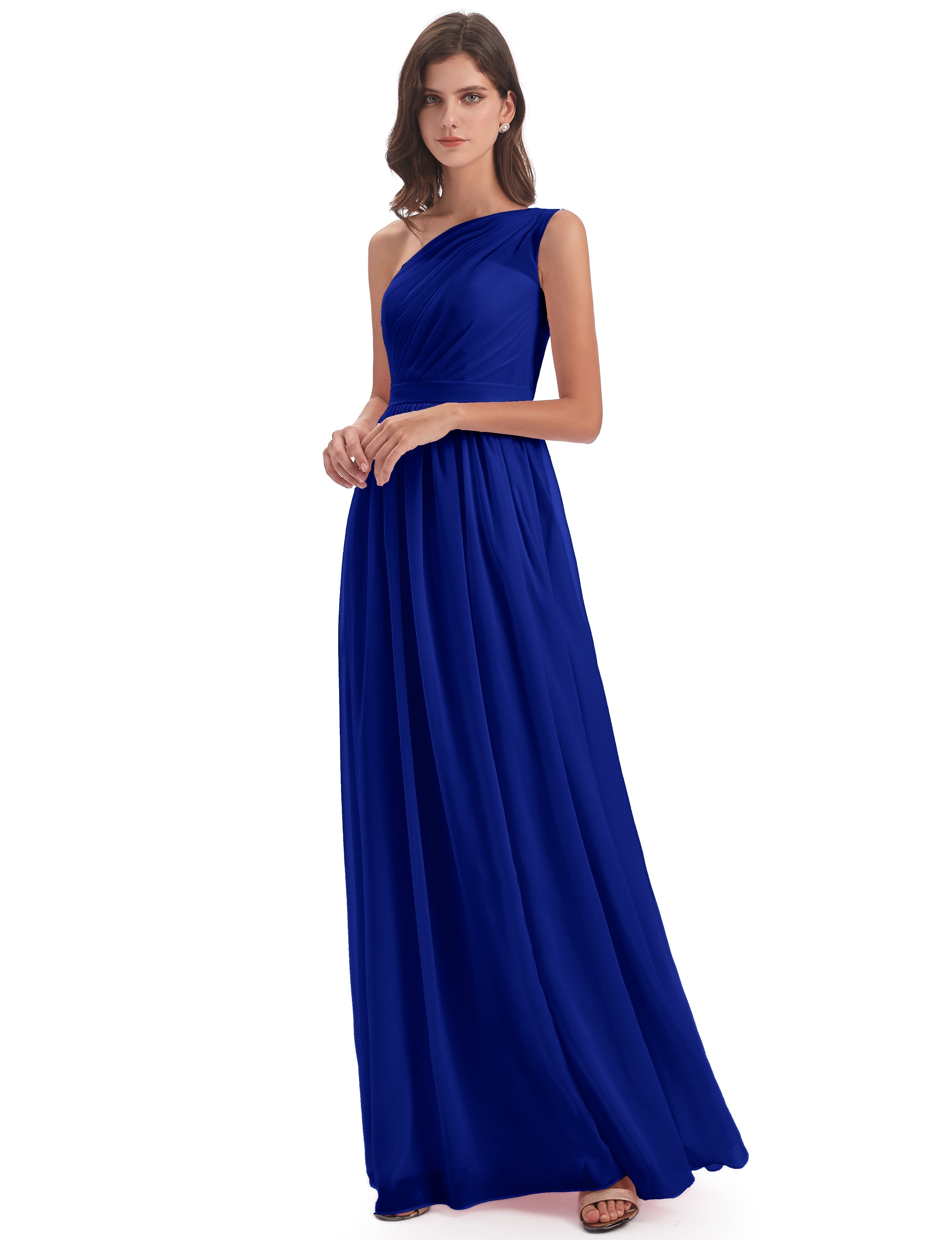 Demoiselle D'Honneur Bleu Royal Trapèze Seule-Épaule Mousseline Robes Demoiselle D'Honneur