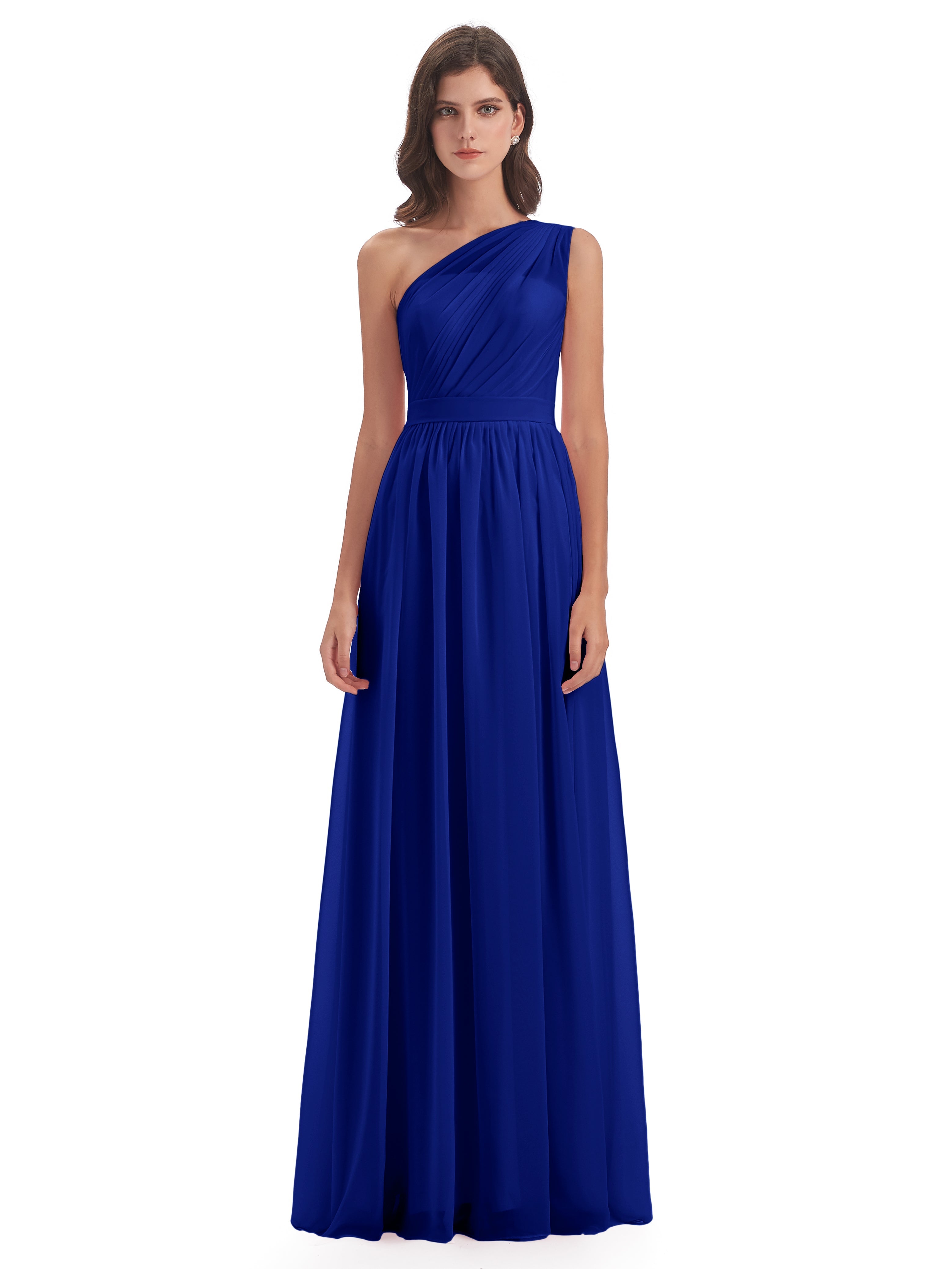Demoiselle D'Honneur Bleu Royal Trapèze Seule-Épaule Mousseline Robes Demoiselle D'Honneur