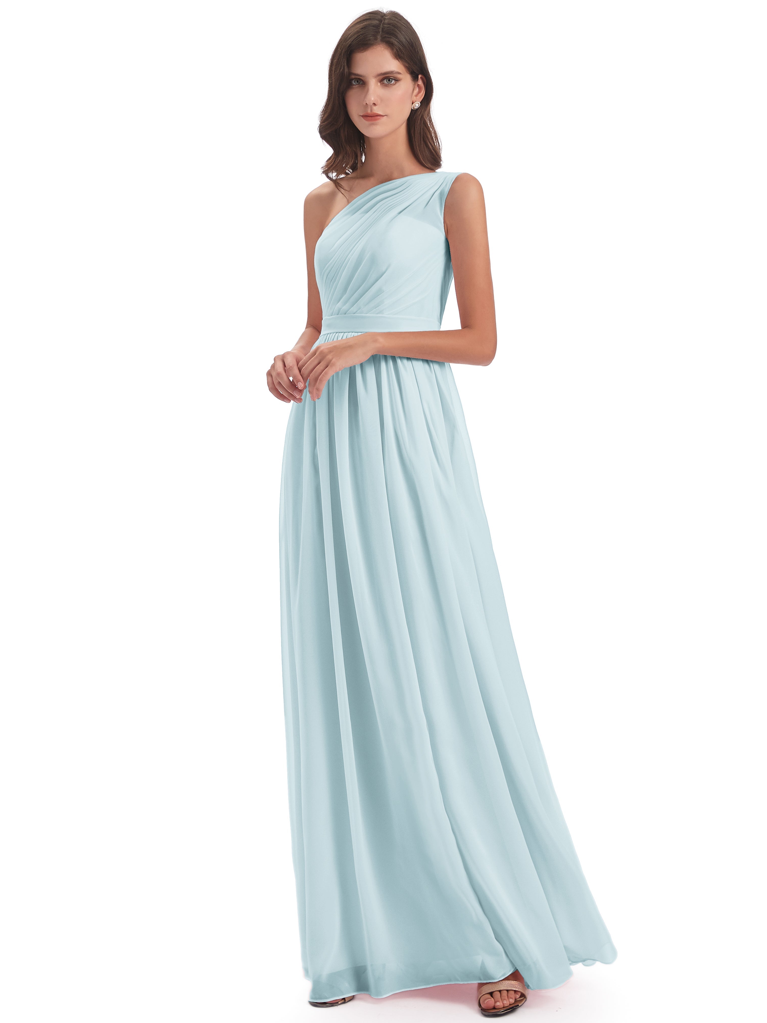Robe De Demoiselle D'Honneur Brume A-ligne Seule-Épaule Mousseline Robes Demoiselle D'Honneur