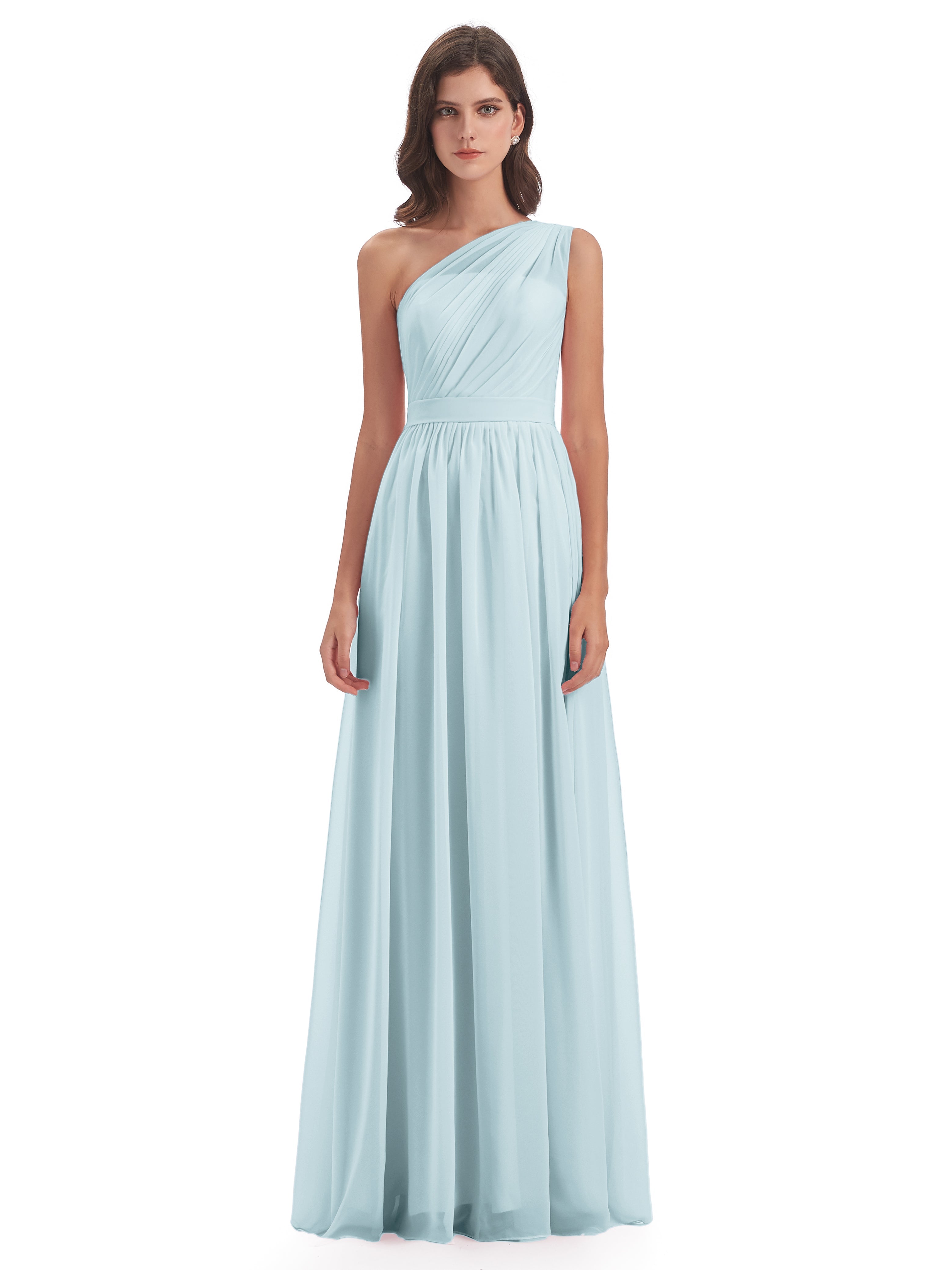 Robe De Demoiselle D'Honneur Brume A-ligne Seule-Épaule Mousseline Robes Demoiselle D'Honneur