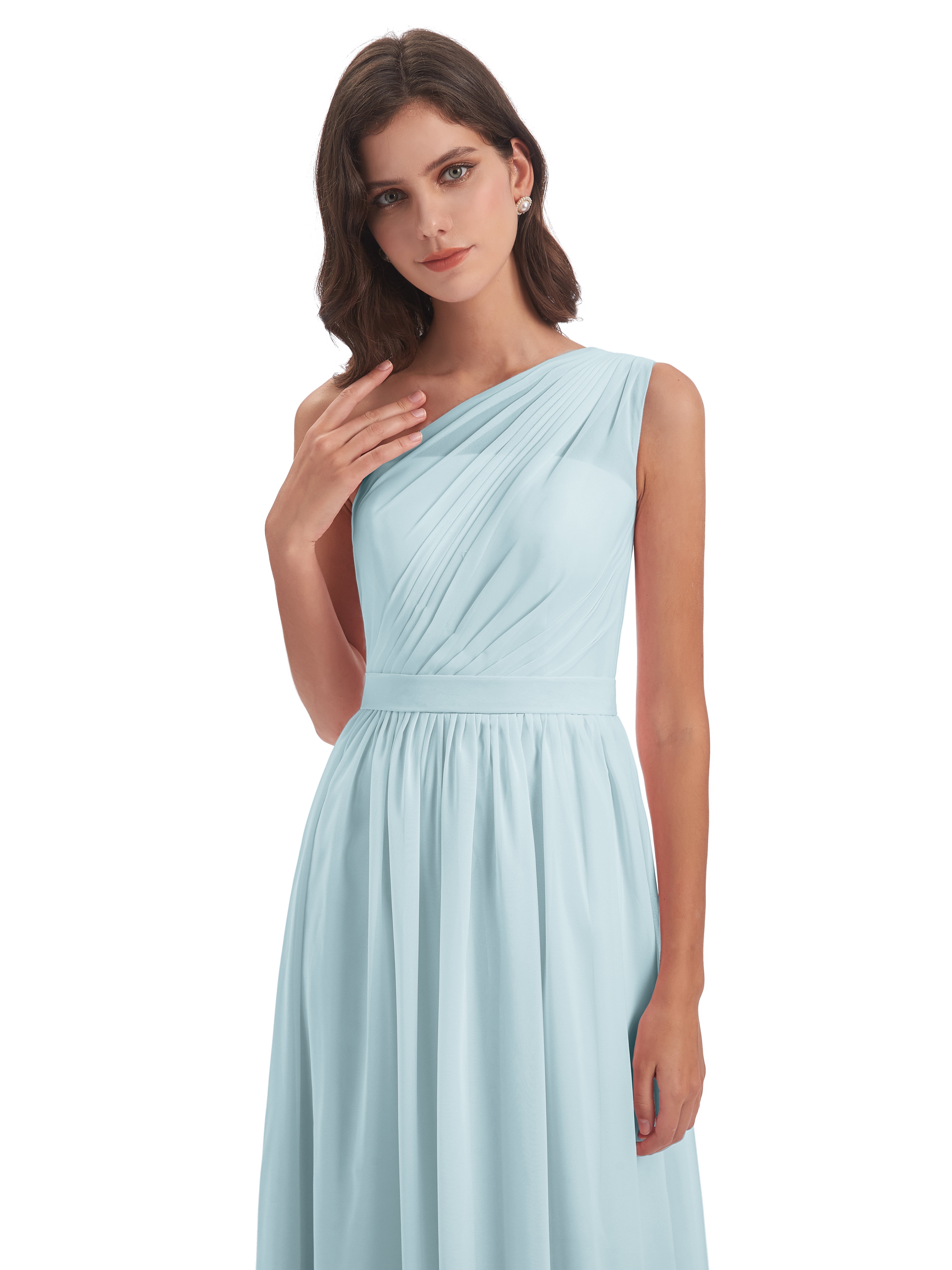Robe De Demoiselle D'Honneur Brume A-ligne Seule-Épaule Mousseline Robes Demoiselle D'Honneur