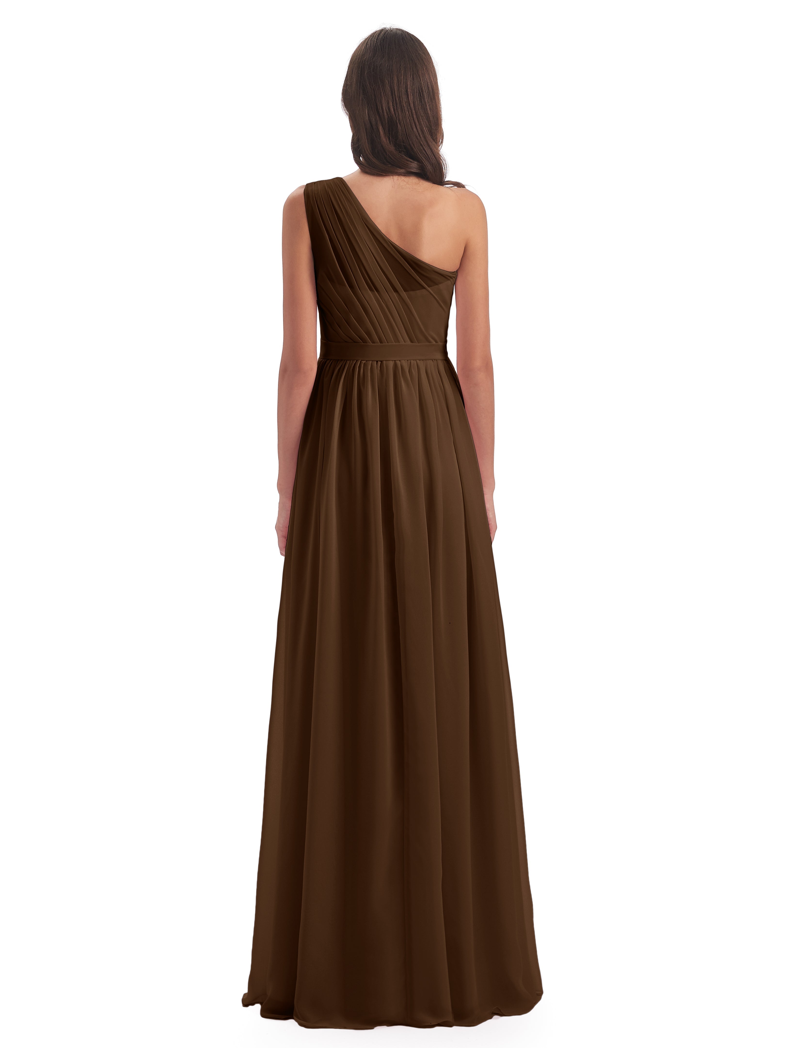 Robe Demoiselle D Honneur Brun Trapèze Seule-Épaule Mousseline Robes Demoiselle D'Honneur