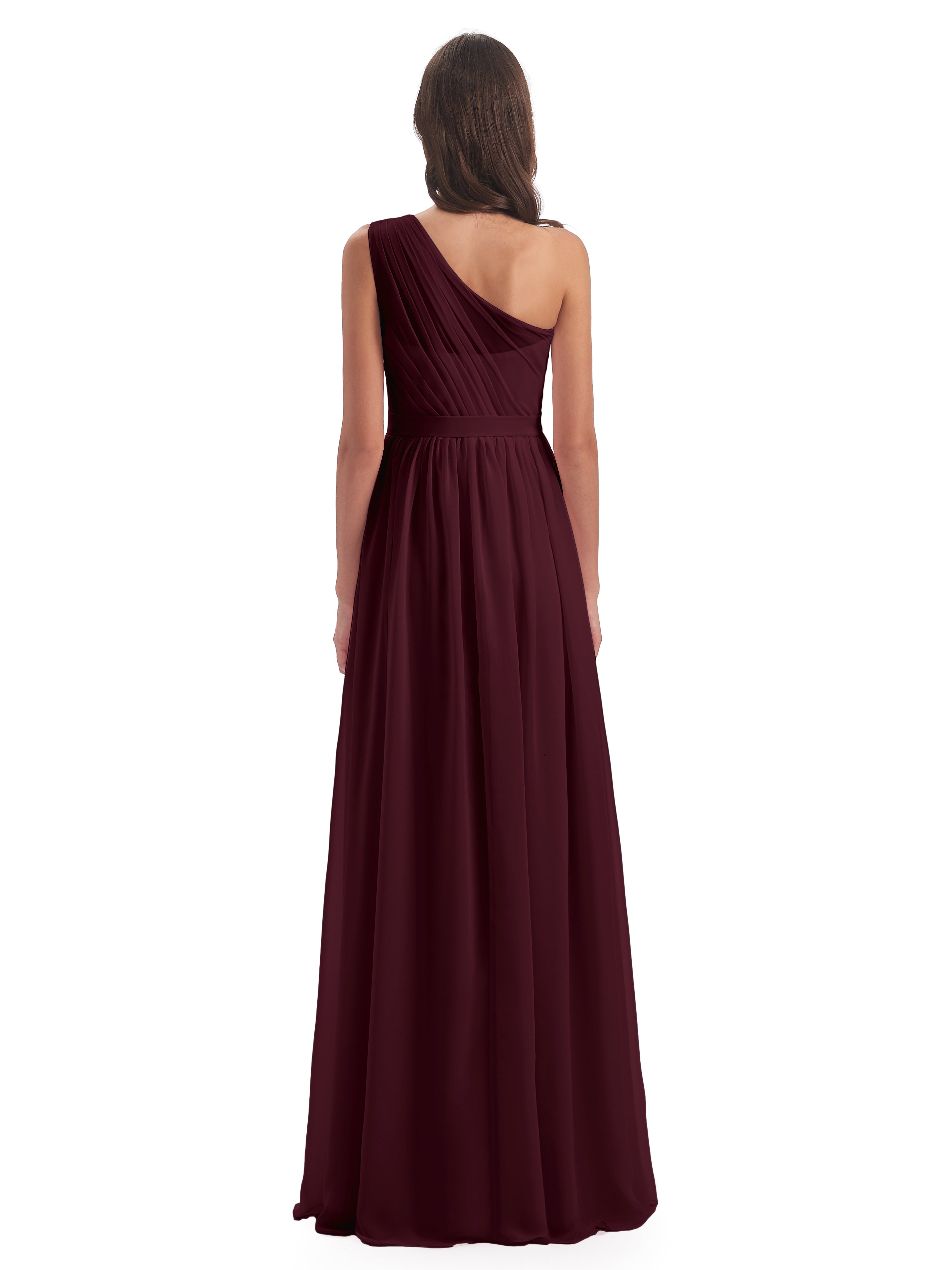 Robes De Demoiselle D'Honneur Cabernet A-ligne Seule-Épaule Mousseline Robes Demoiselle D'Honneur
