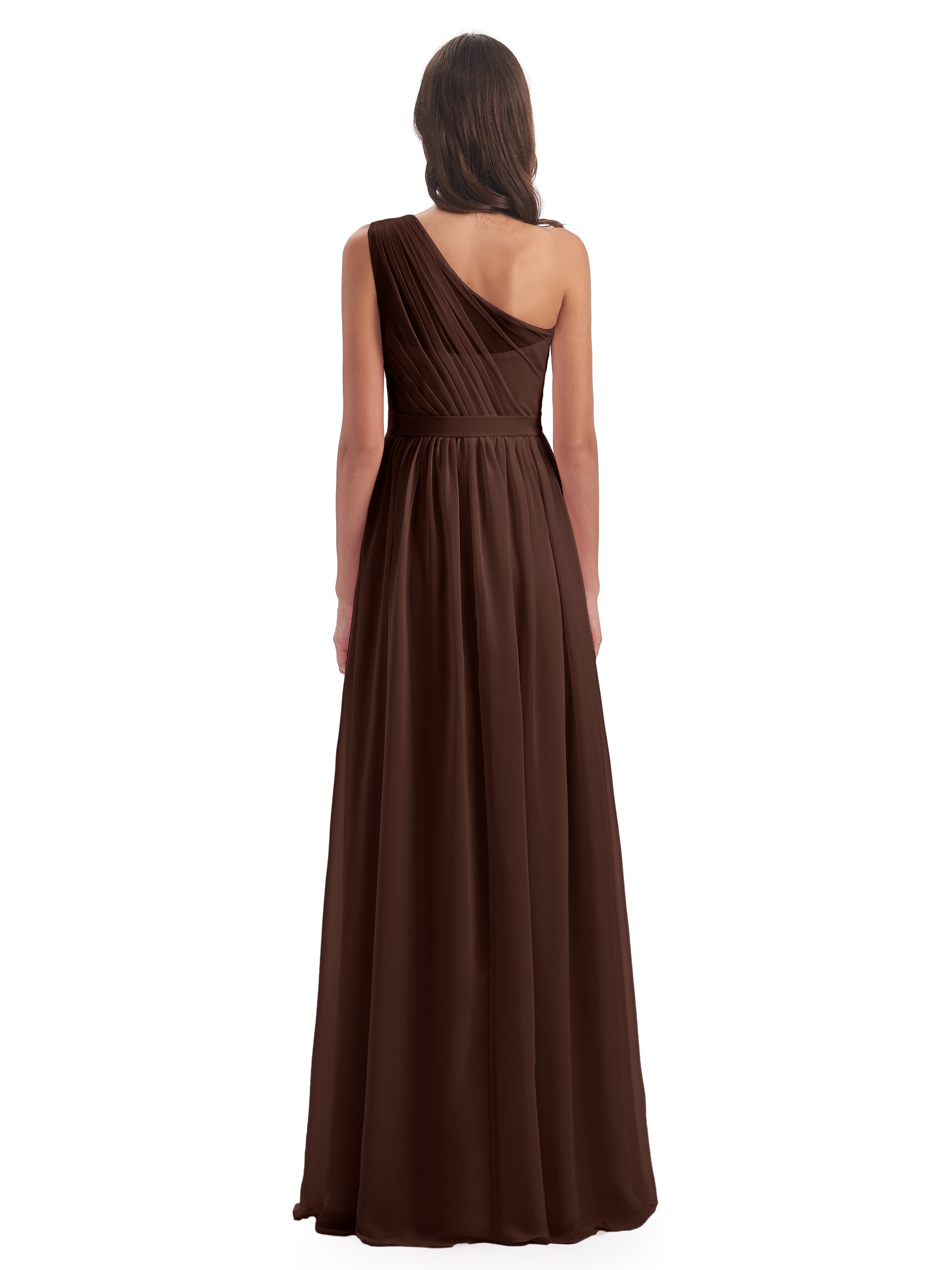 Robe Demoiselle D Honneur Chocolat Trapèze Seule-Épaule Mousseline Robes Demoiselle D'Honneur