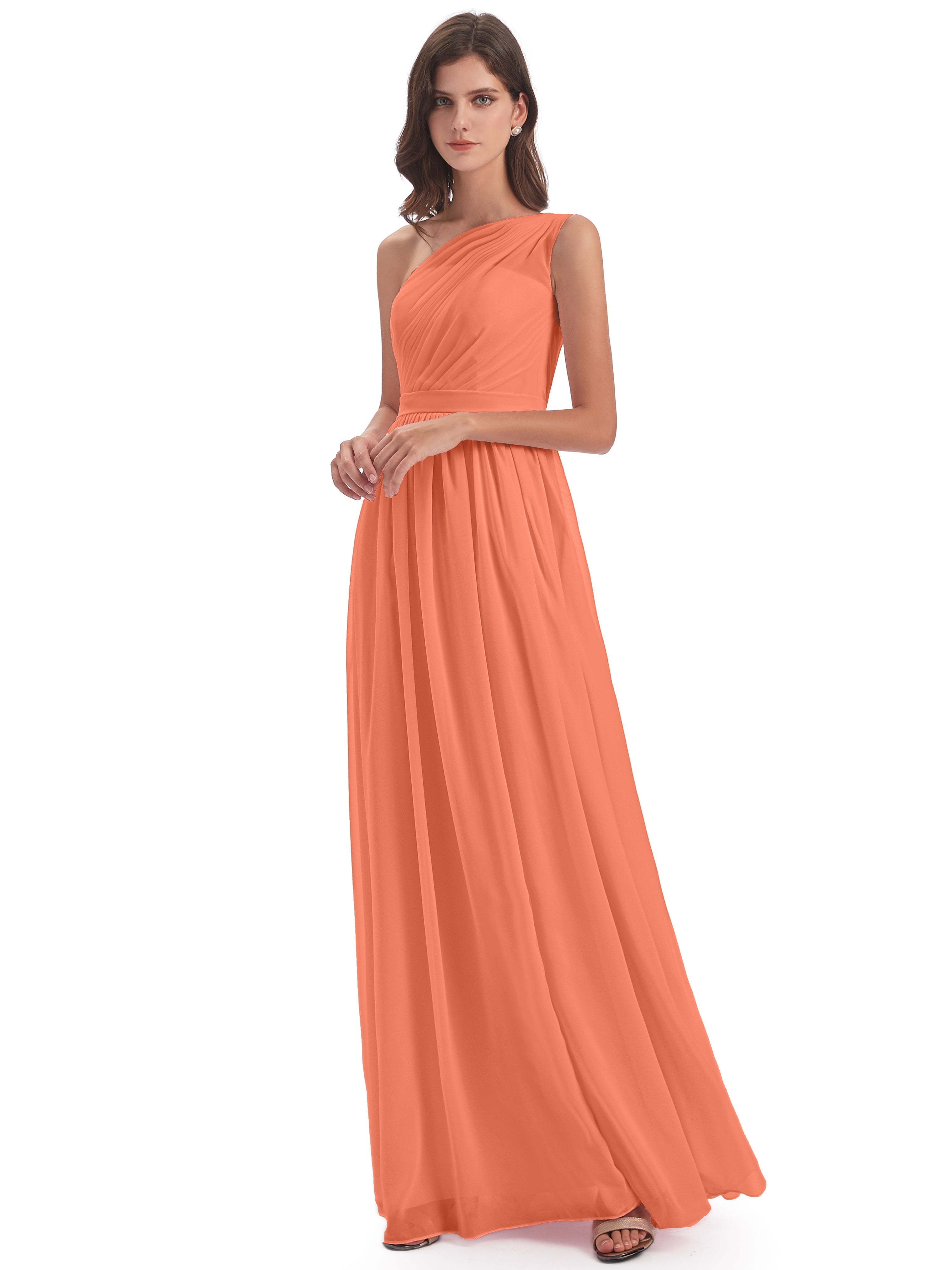 Robes De Demoiselle D'Honneur Coucher De Soleil A-ligne Seule-Épaule Mousseline Robes Demoiselle D'Honneur