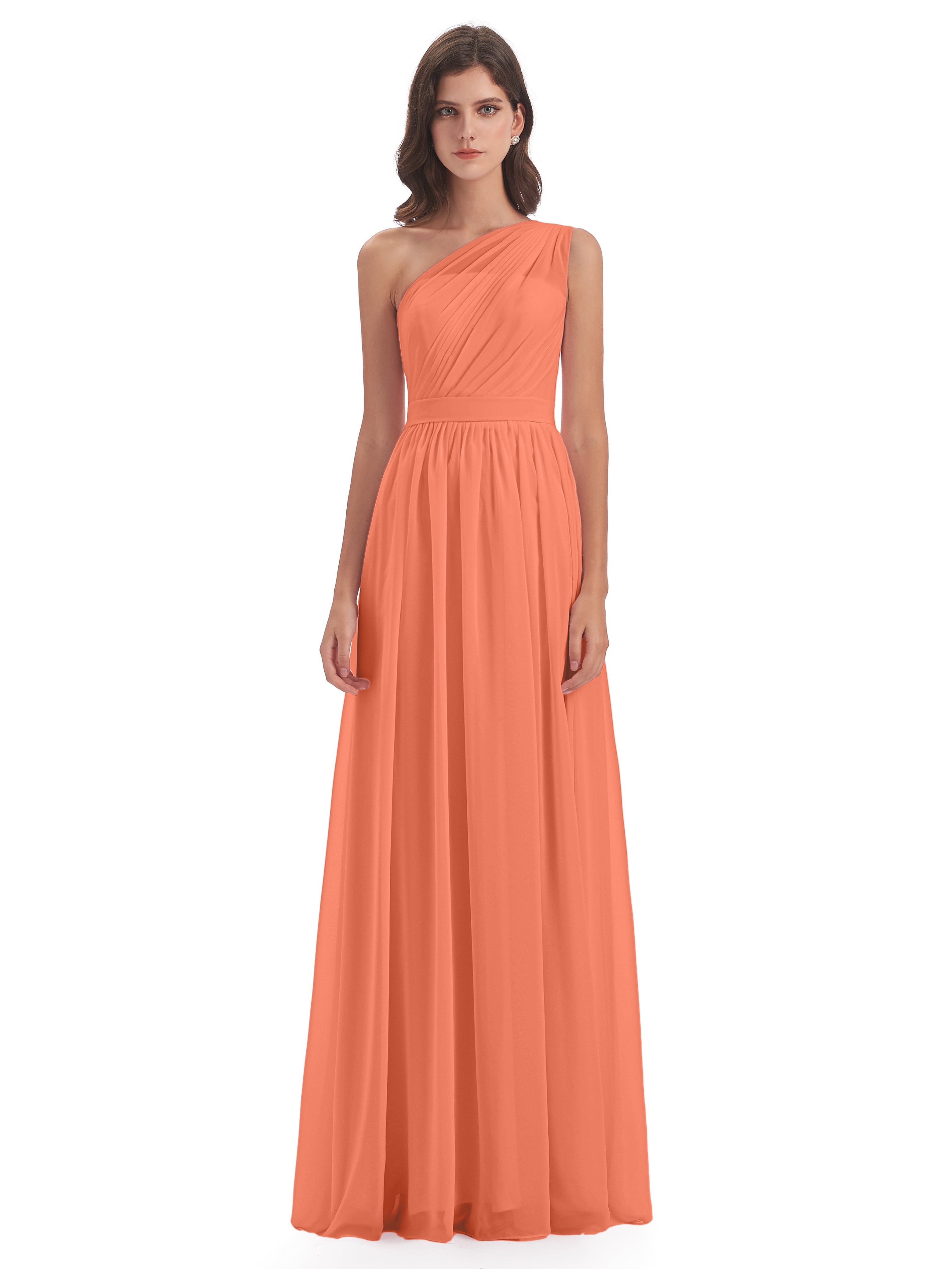 Robes De Demoiselle D'Honneur Coucher De Soleil A-ligne Seule-Épaule Mousseline Robes Demoiselle D'Honneur