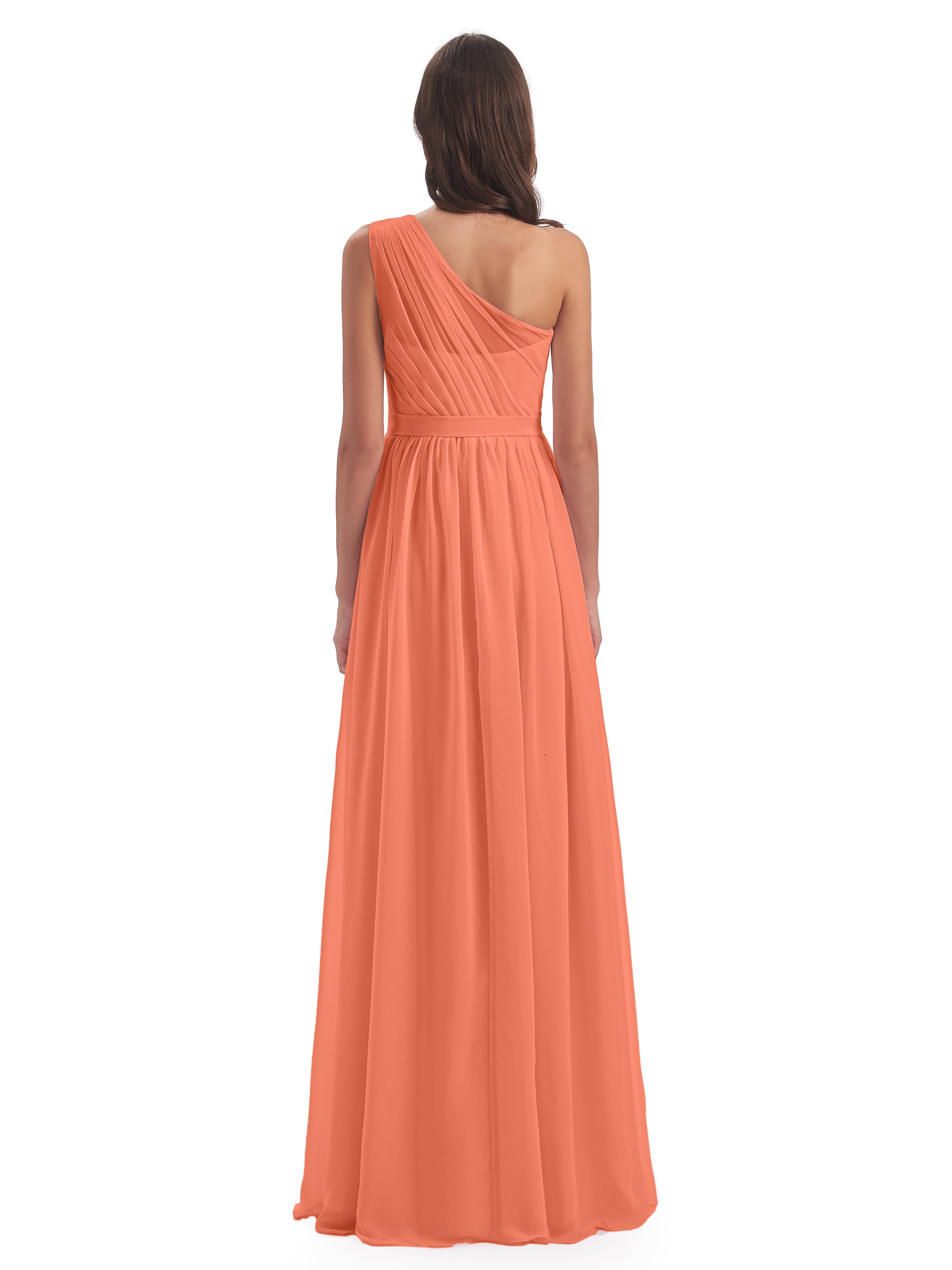Robes De Demoiselle D'Honneur Coucher De Soleil A-ligne Seule-Épaule Mousseline Robes Demoiselle D'Honneur