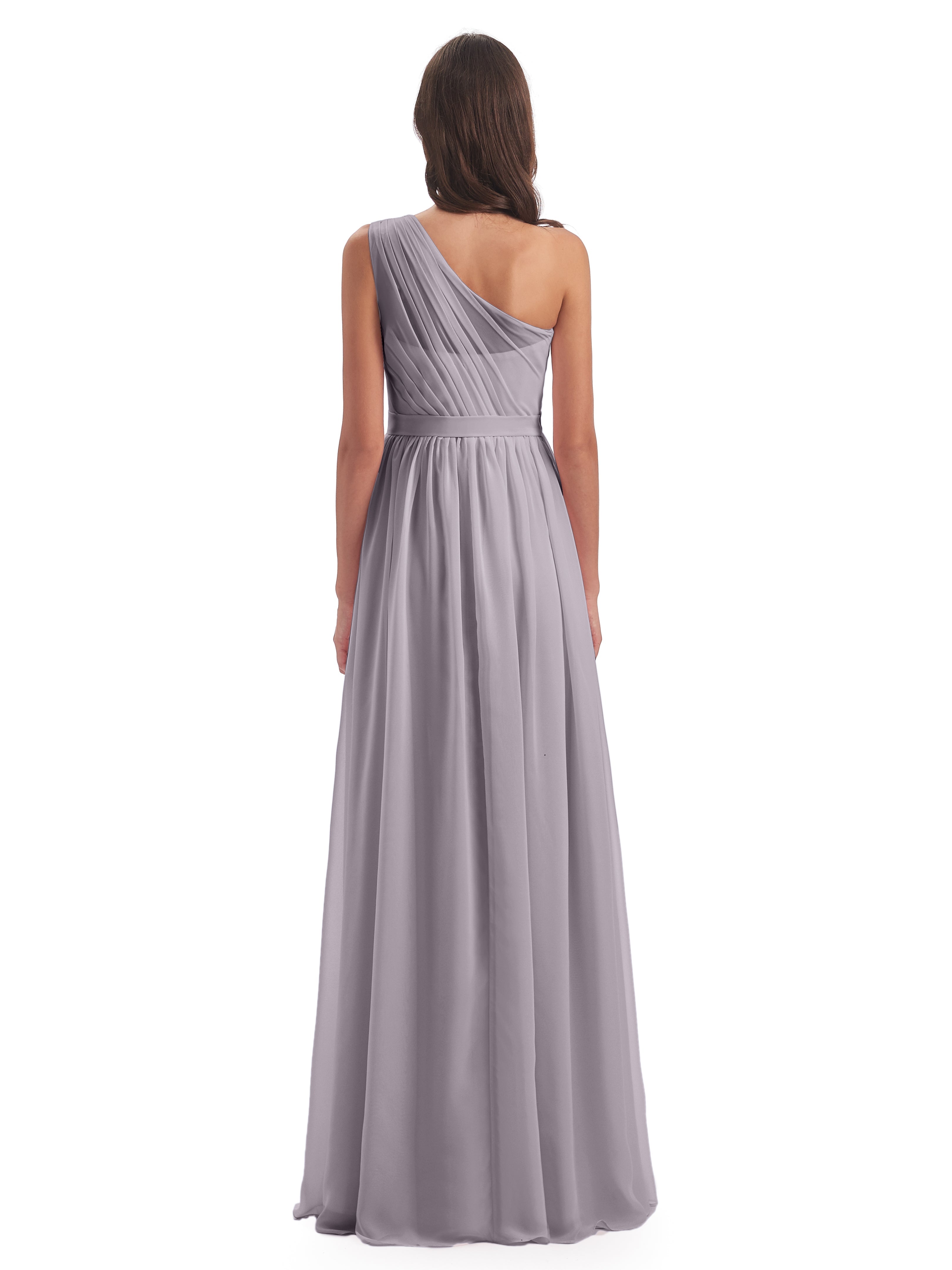 Robes De Demoiselle D'Honneur Couleur Crépuscule Trapèze Seule-Épaule Mousseline Robes Demoiselle D'Honneur
