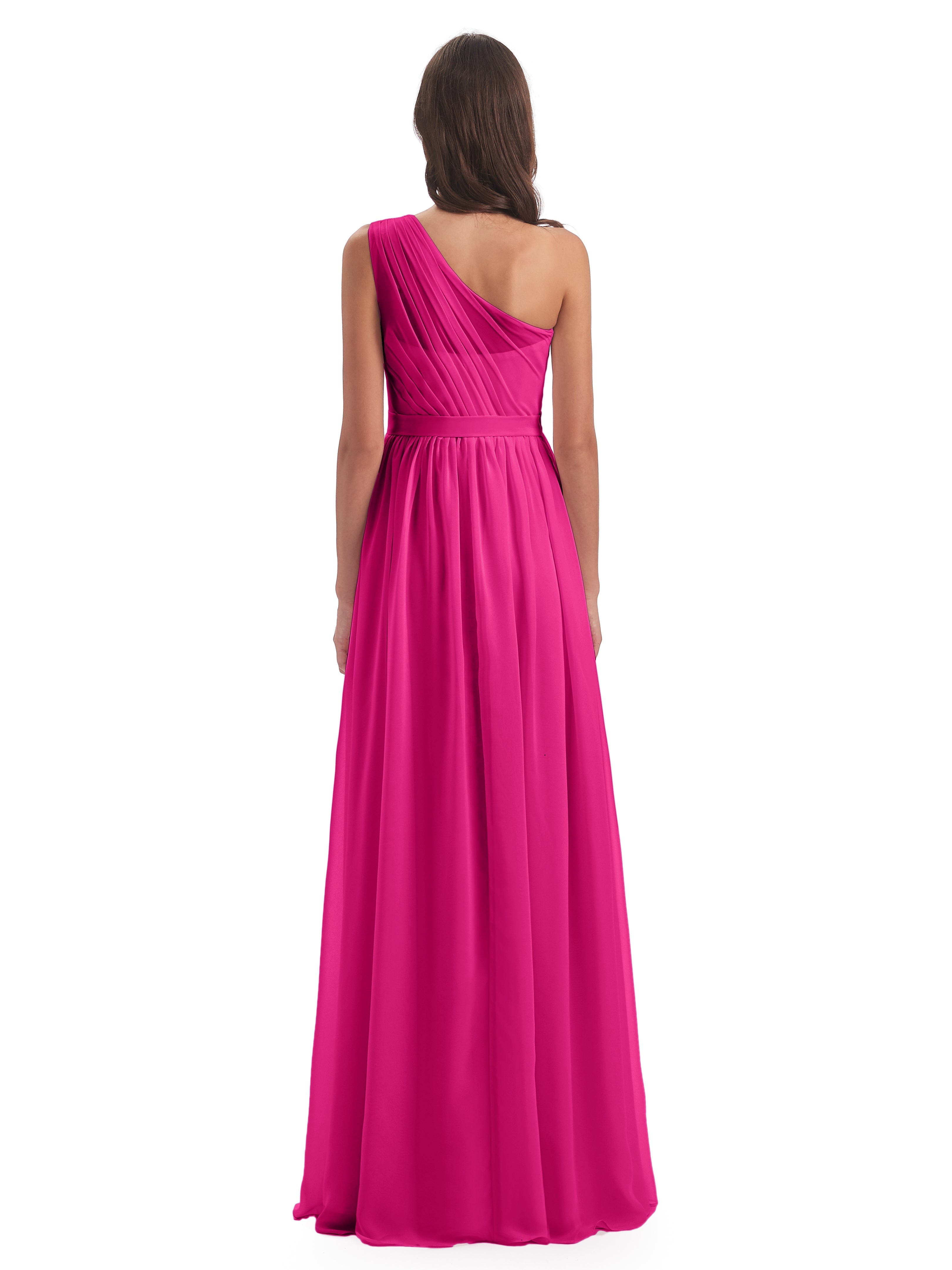 Robes De Demoiselle D'Honneur Couleur Rose Fuchsia Trapèze Seule-Épaule Mousseline Robes Demoiselle D'Honneur
