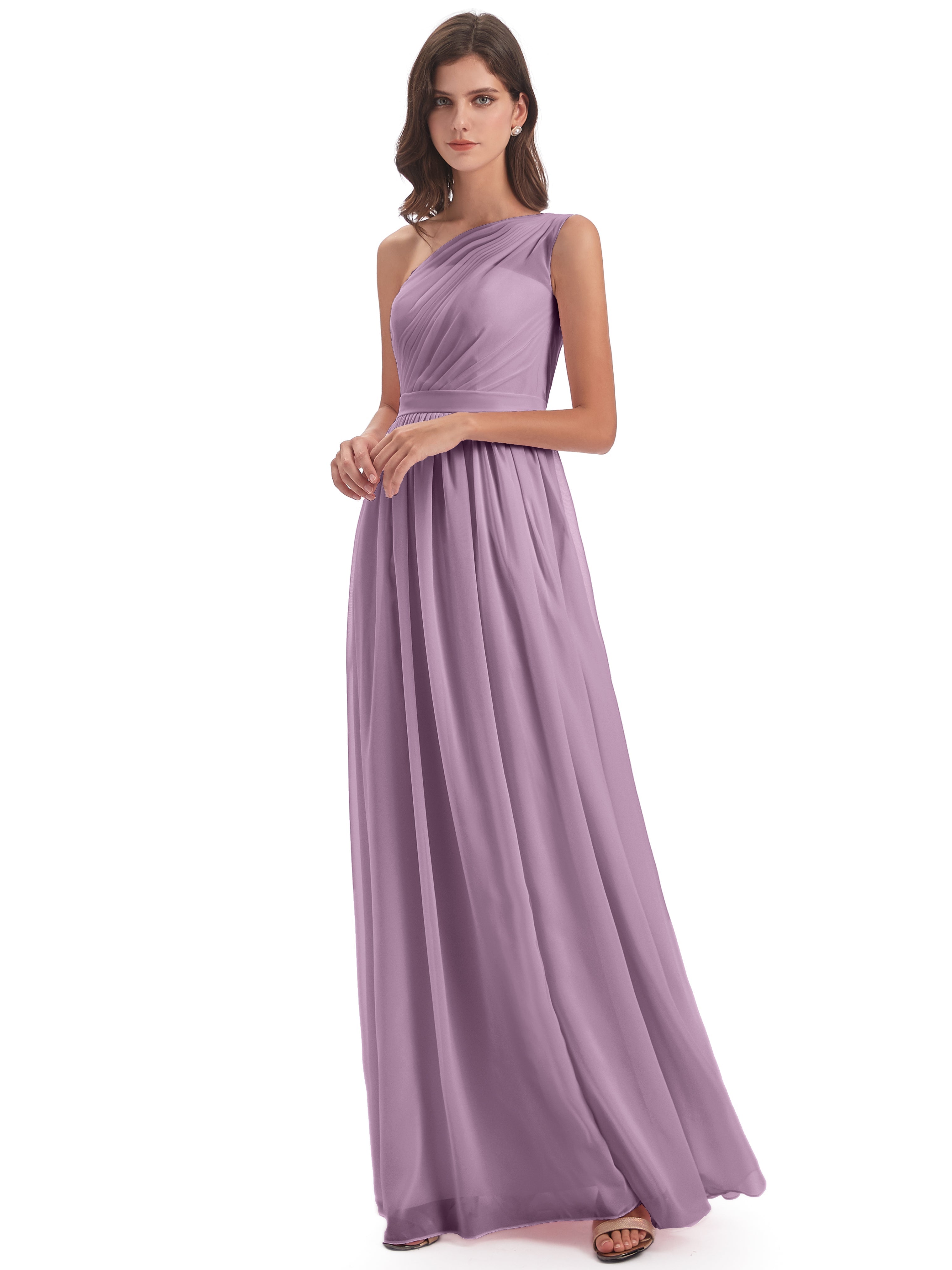 Robes De Demoiselle D'Honneur Glycine A-ligne Seule-Épaule Mousseline Robes Demoiselle D'Honneur