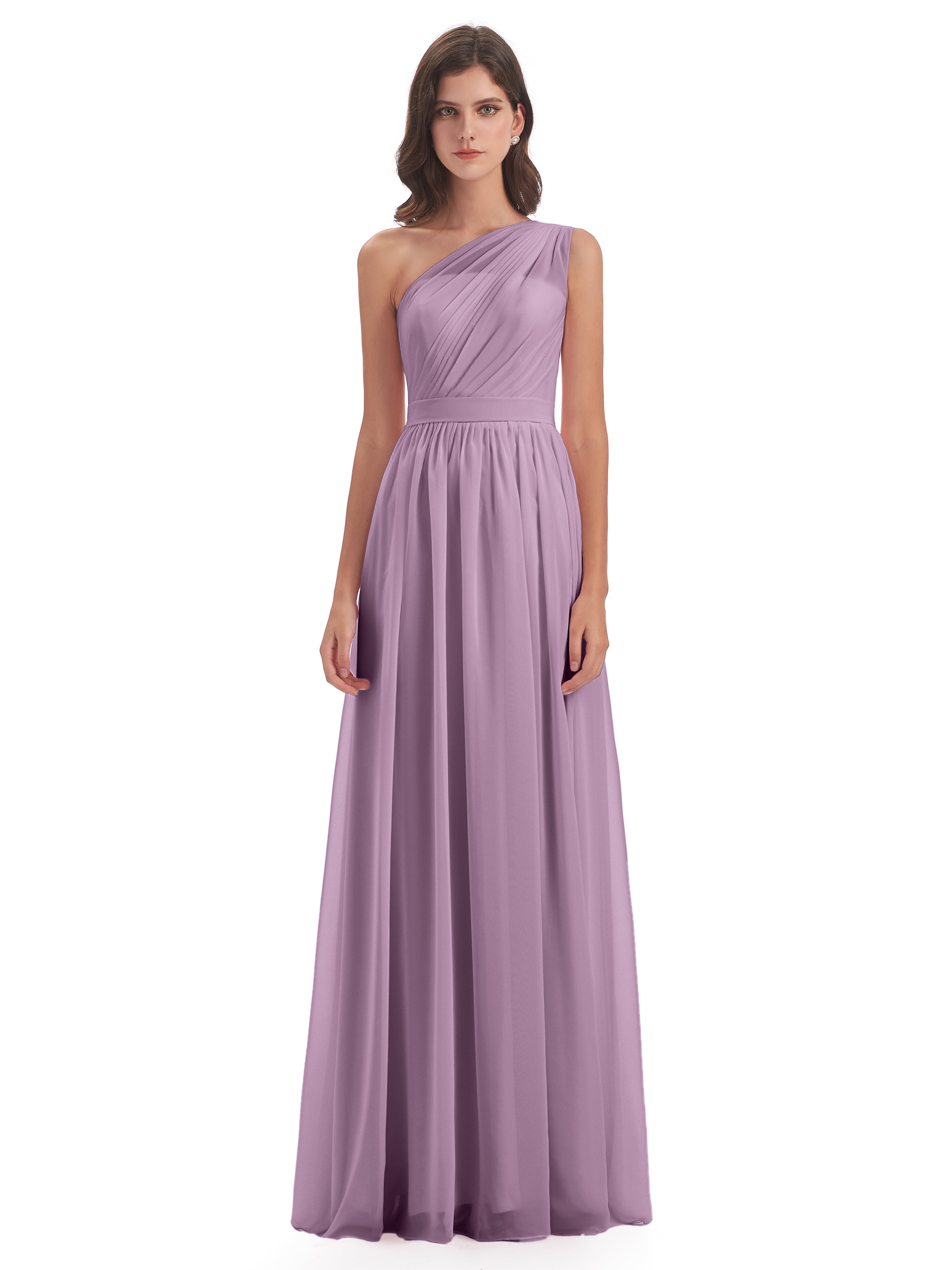 Robes De Demoiselle D'Honneur Glycine A-ligne Seule-Épaule Mousseline Robes Demoiselle D'Honneur