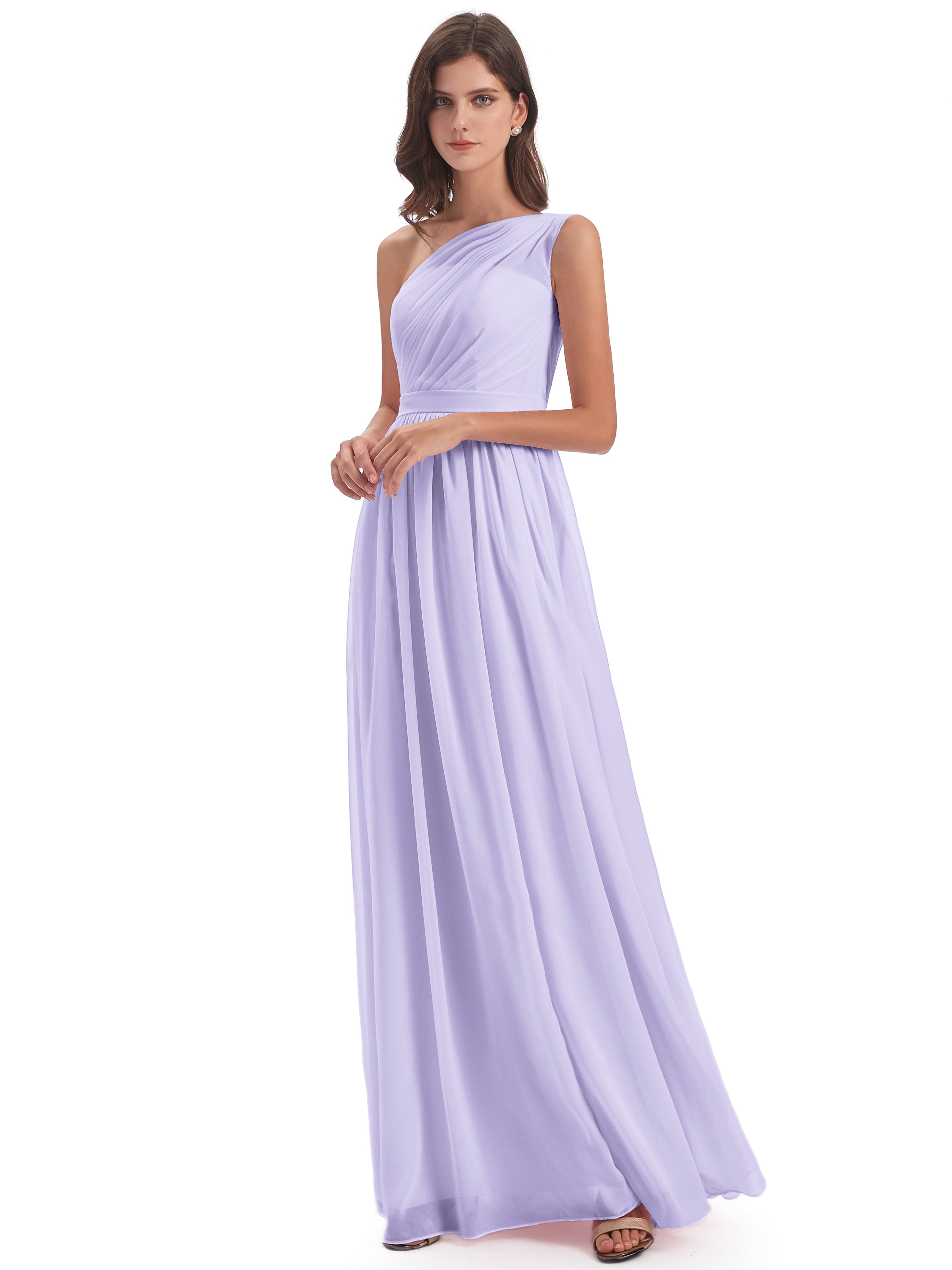 Robe Demoiselle D Honneur Lilas Trapèze Seule-Épaule Mousseline Robes Demoiselle D'Honneur