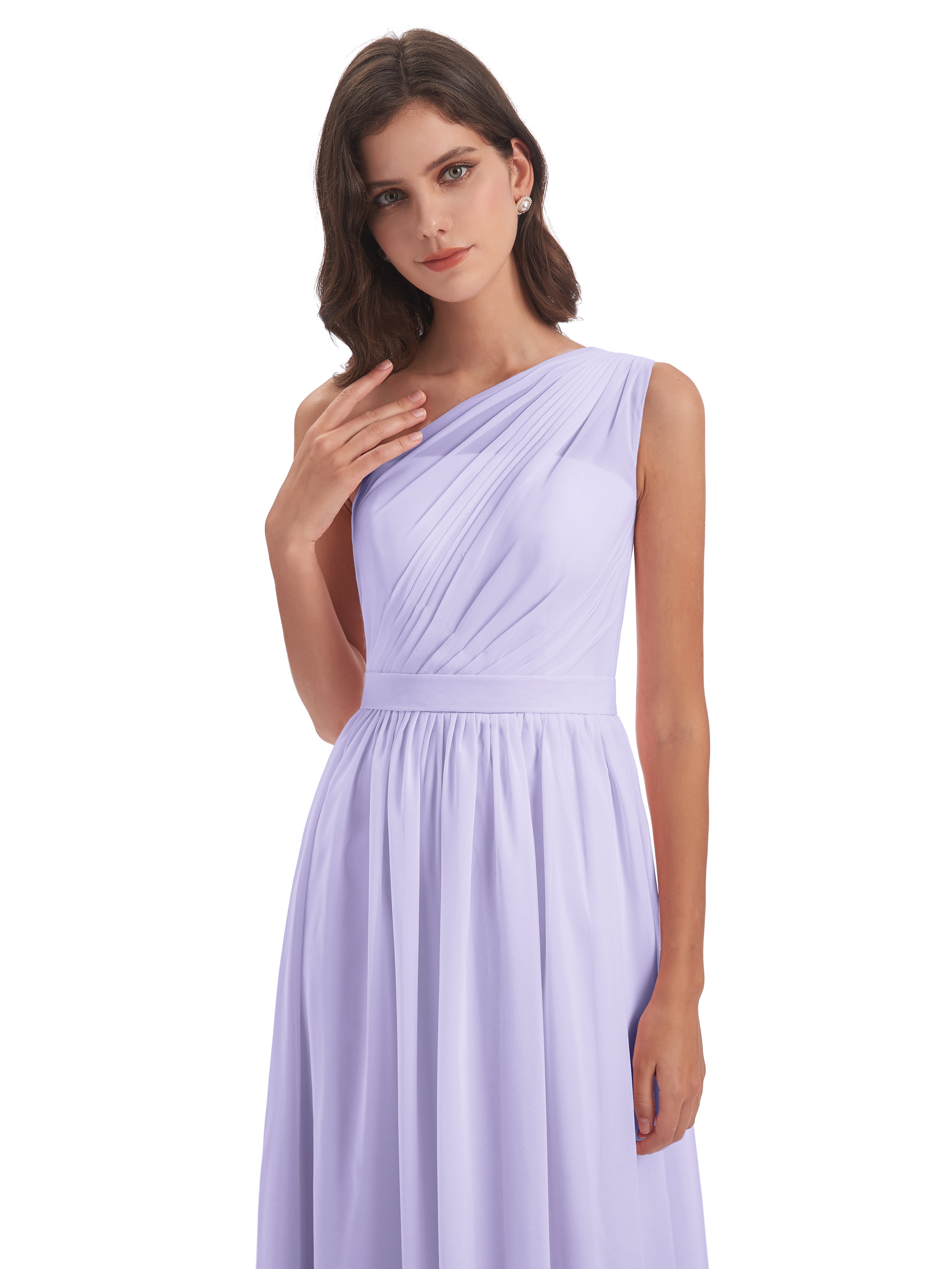 Robe Demoiselle D Honneur Lilas Trapèze Seule-Épaule Mousseline Robes Demoiselle D'Honneur