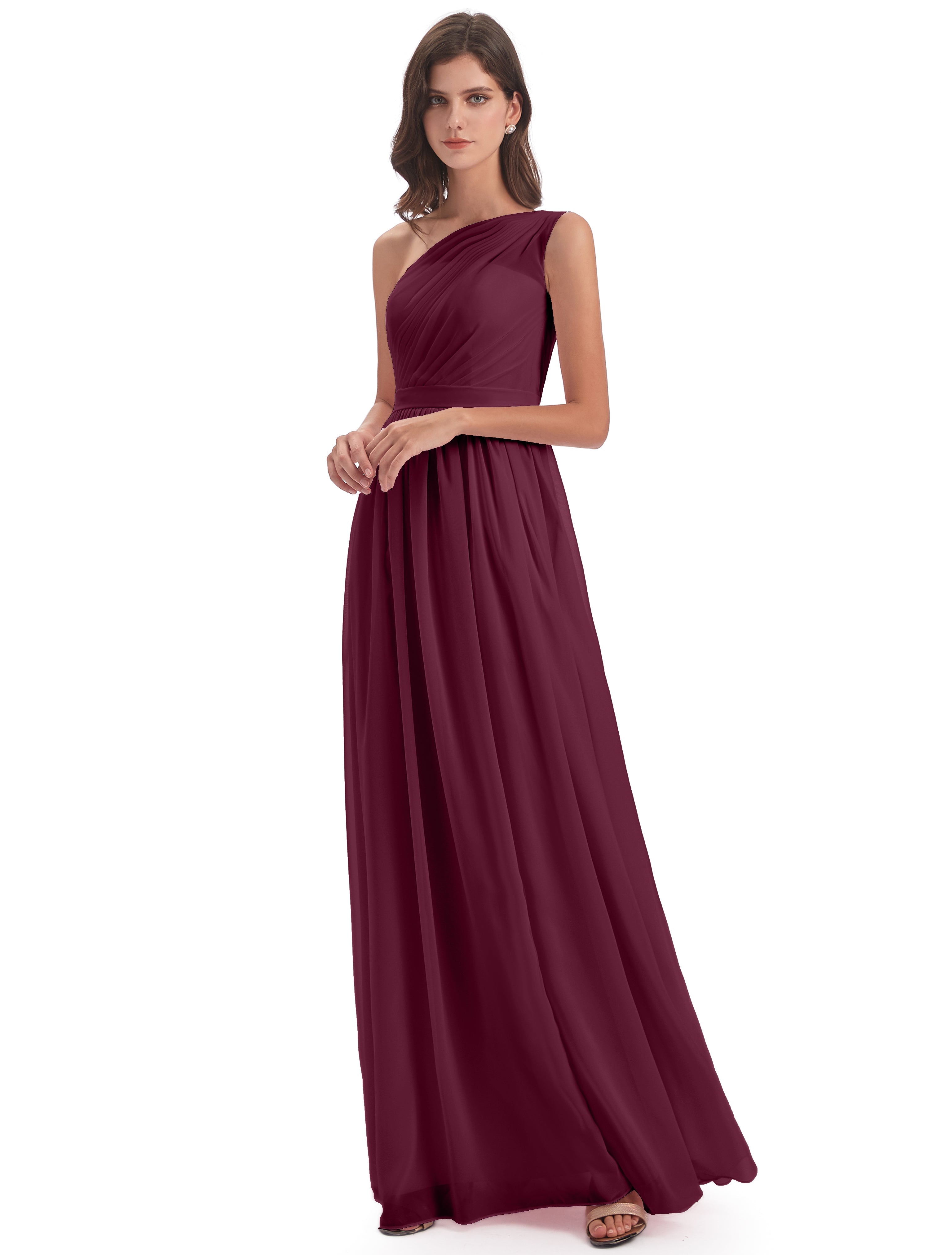 Robes De Demoiselle D'Honneur Mûre A-ligne Seule-Épaule Mousseline Robes Demoiselle D'Honneur