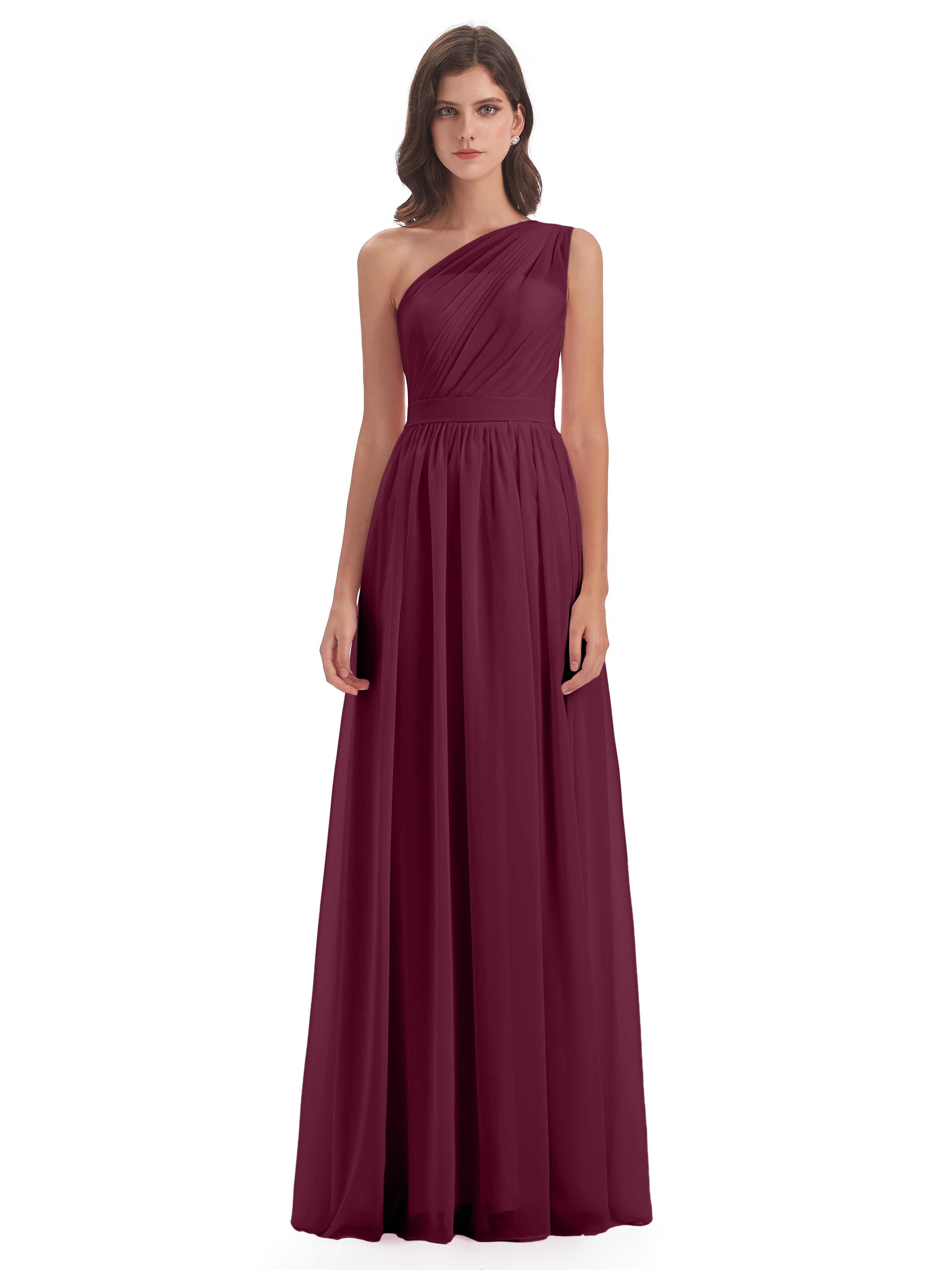 Robes De Demoiselle D'Honneur Mûre A-ligne Seule-Épaule Mousseline Robes Demoiselle D'Honneur