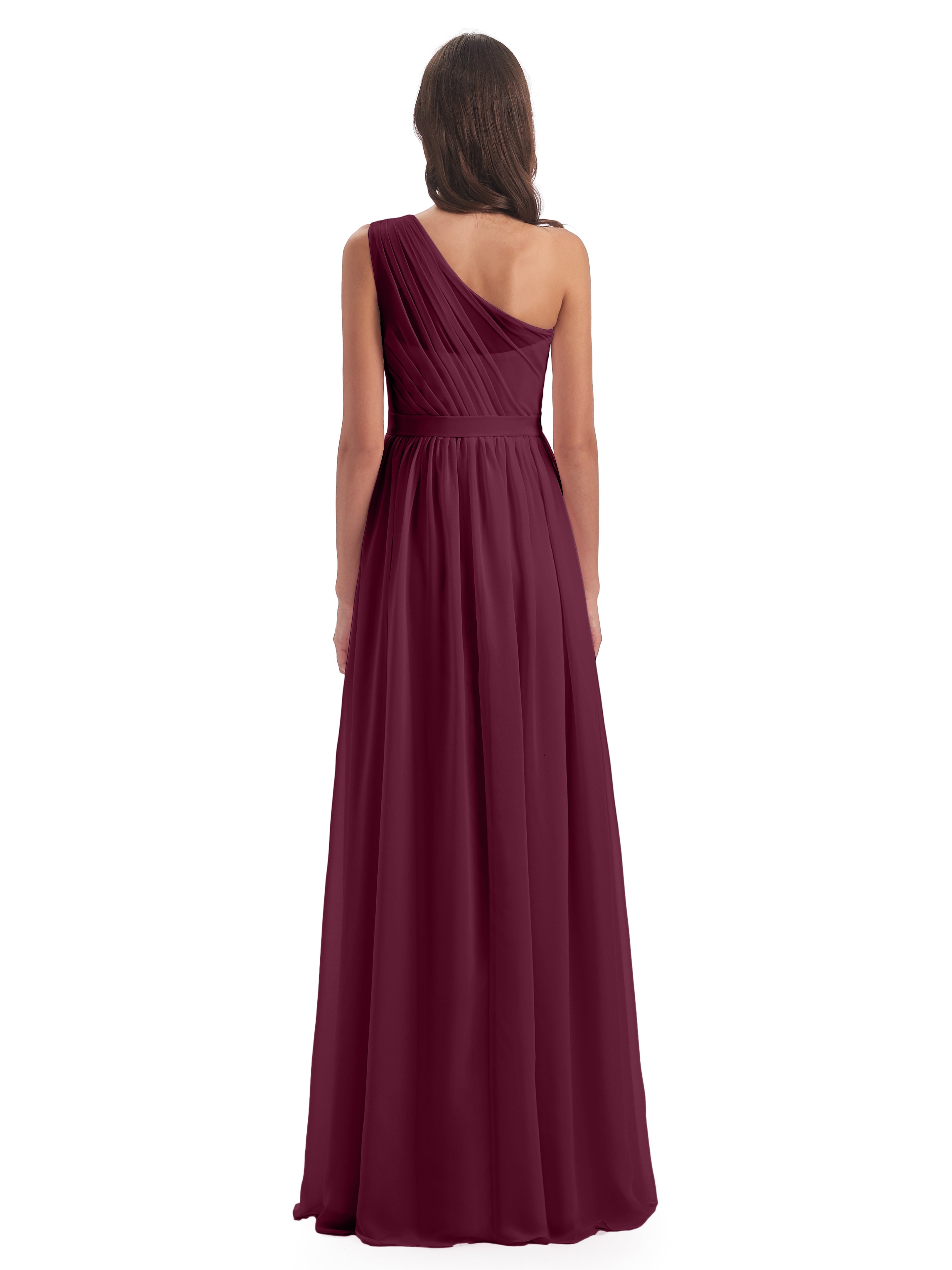 Robes De Demoiselle D'Honneur Mûre A-ligne Seule-Épaule Mousseline Robes Demoiselle D'Honneur