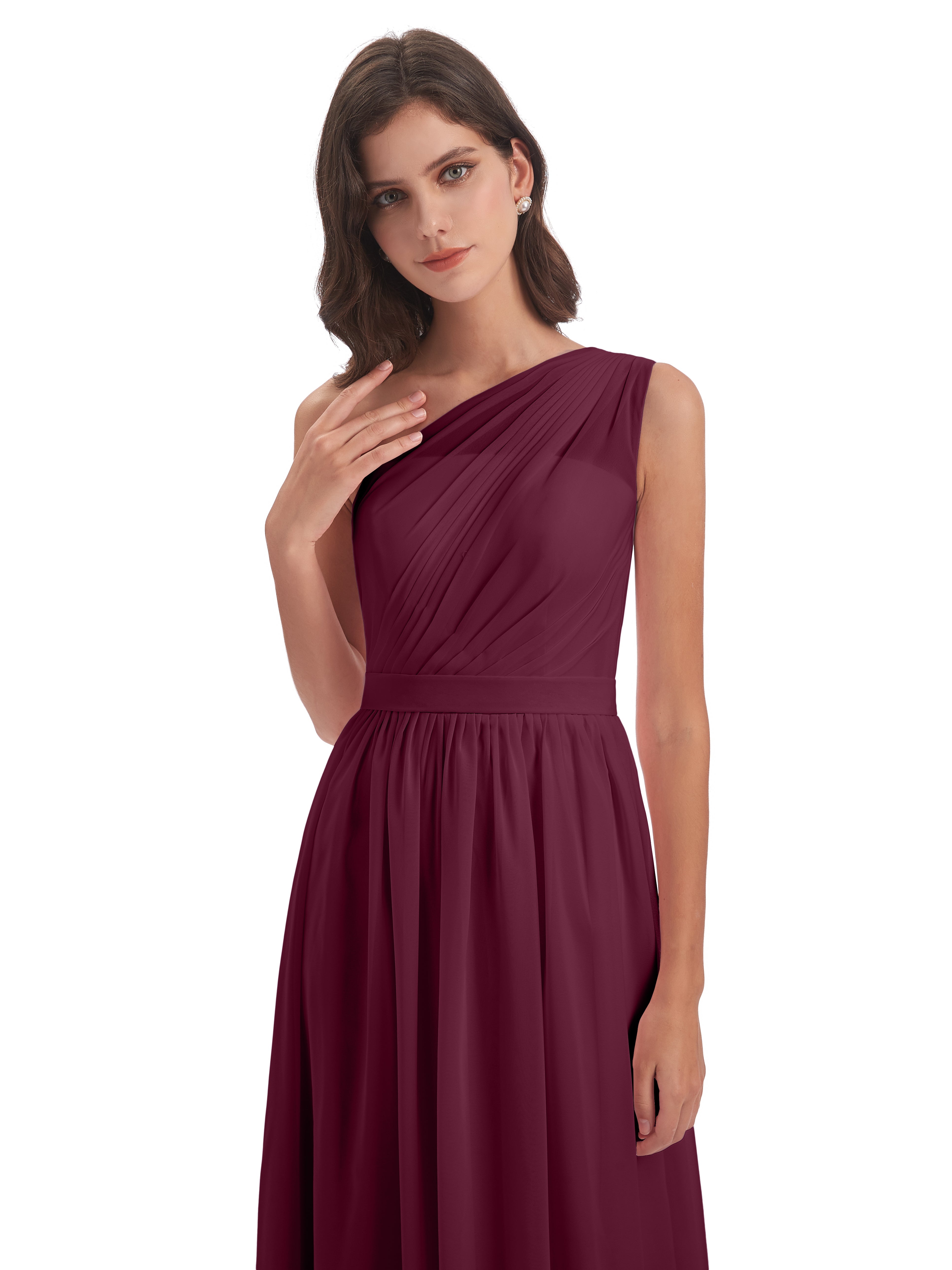 Robes De Demoiselle D'Honneur Mûre A-ligne Seule-Épaule Mousseline Robes Demoiselle D'Honneur