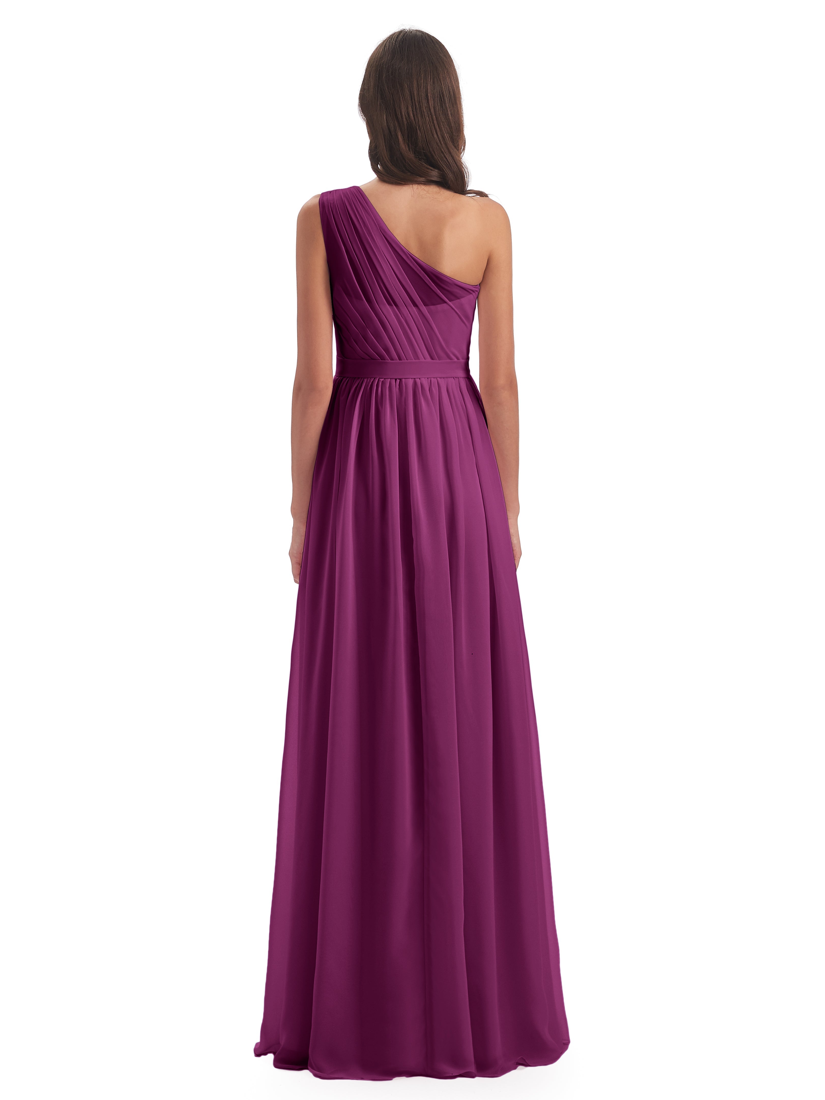 Robes De Demoiselle D'Honneur Orchidée A-ligne Seule-Épaule Mousseline Robes Demoiselle D'Honneur