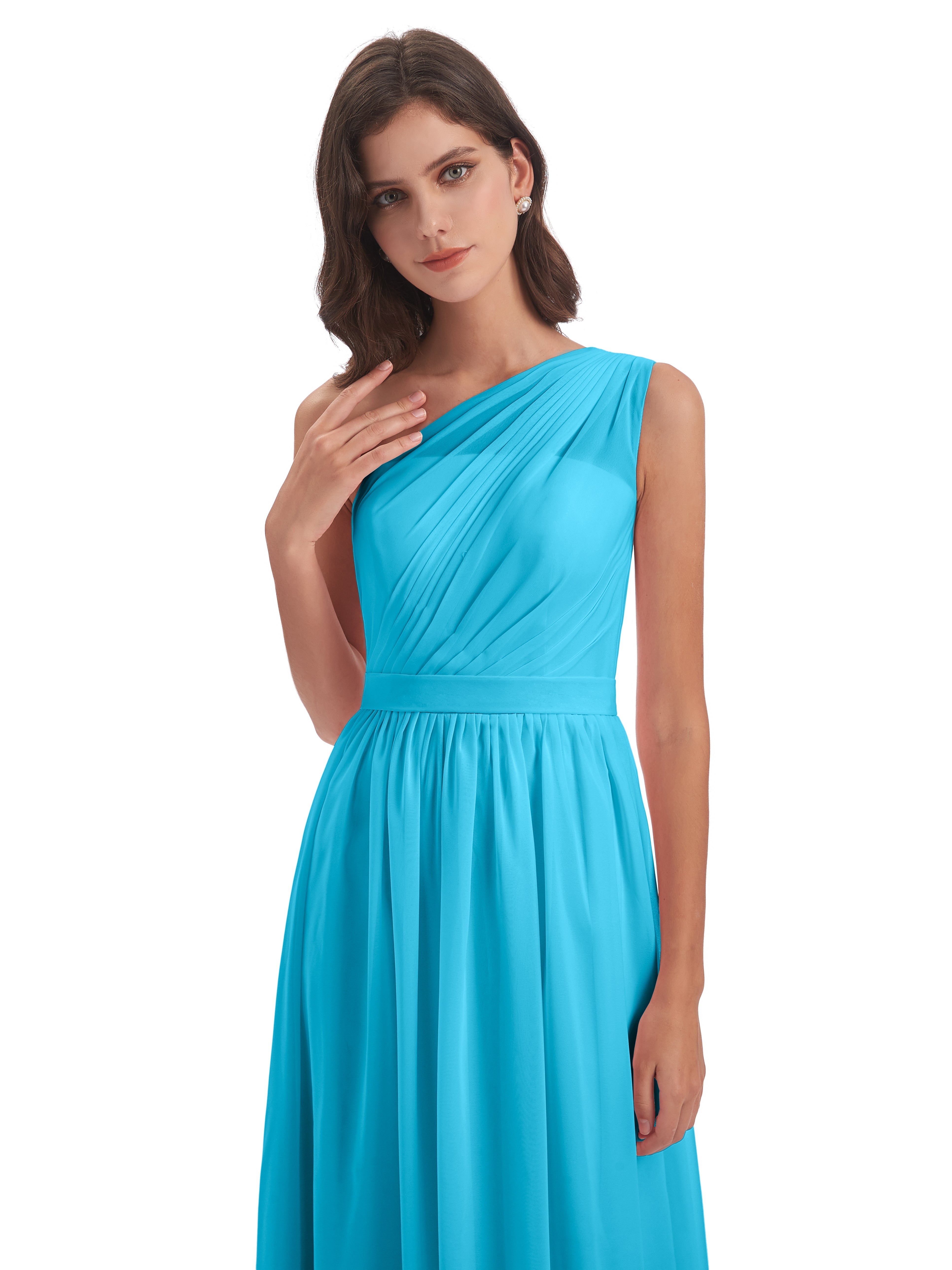 Robe De Demoiselle D'Honneur En Piscine A-ligne Seule-Épaule Mousseline Robes Demoiselle D'Honneur