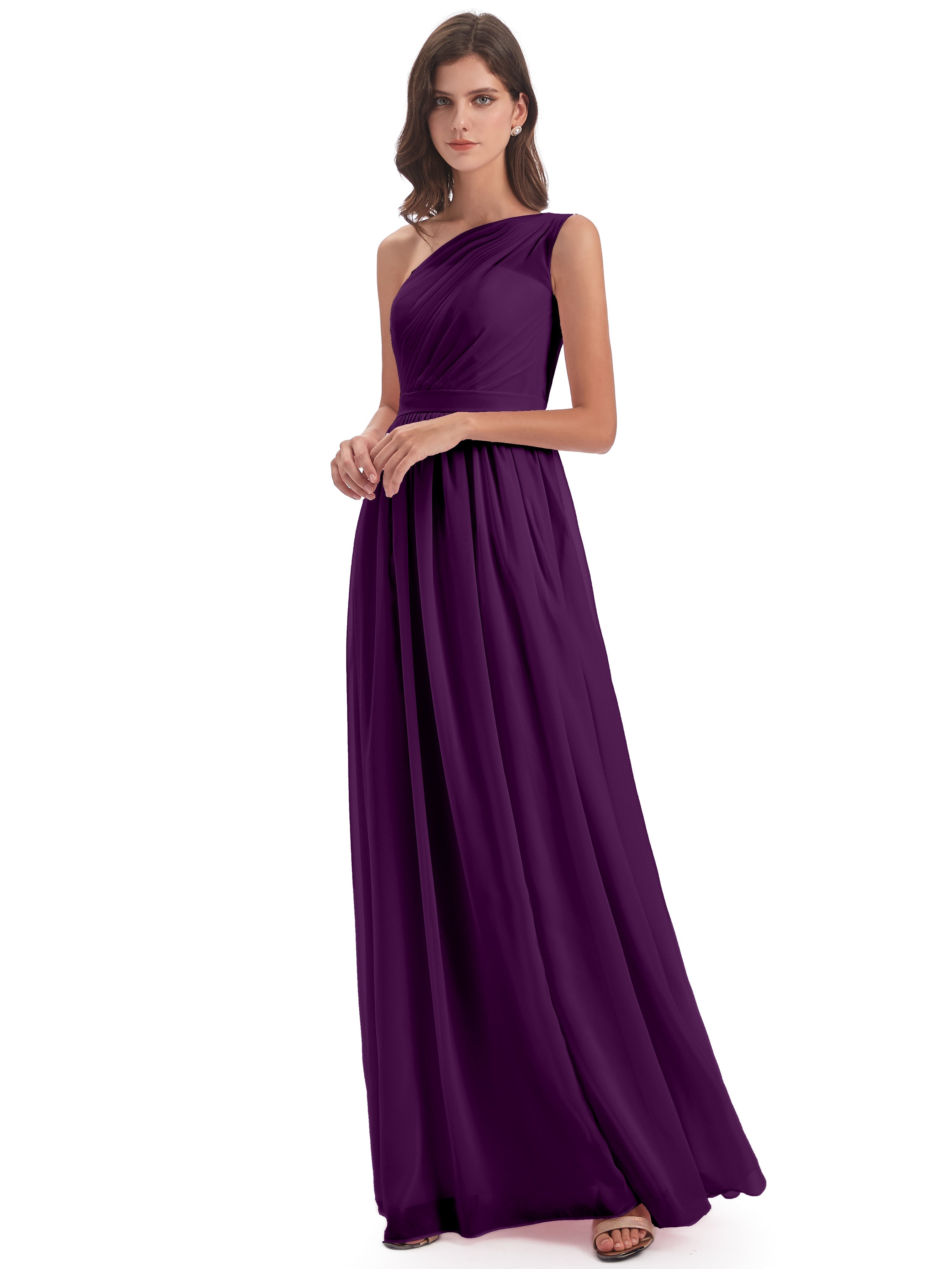 Robes De Demoiselle D'Honneur En Raisin A-ligne Seule-Épaule Mousseline Robes Demoiselle D'Honneur