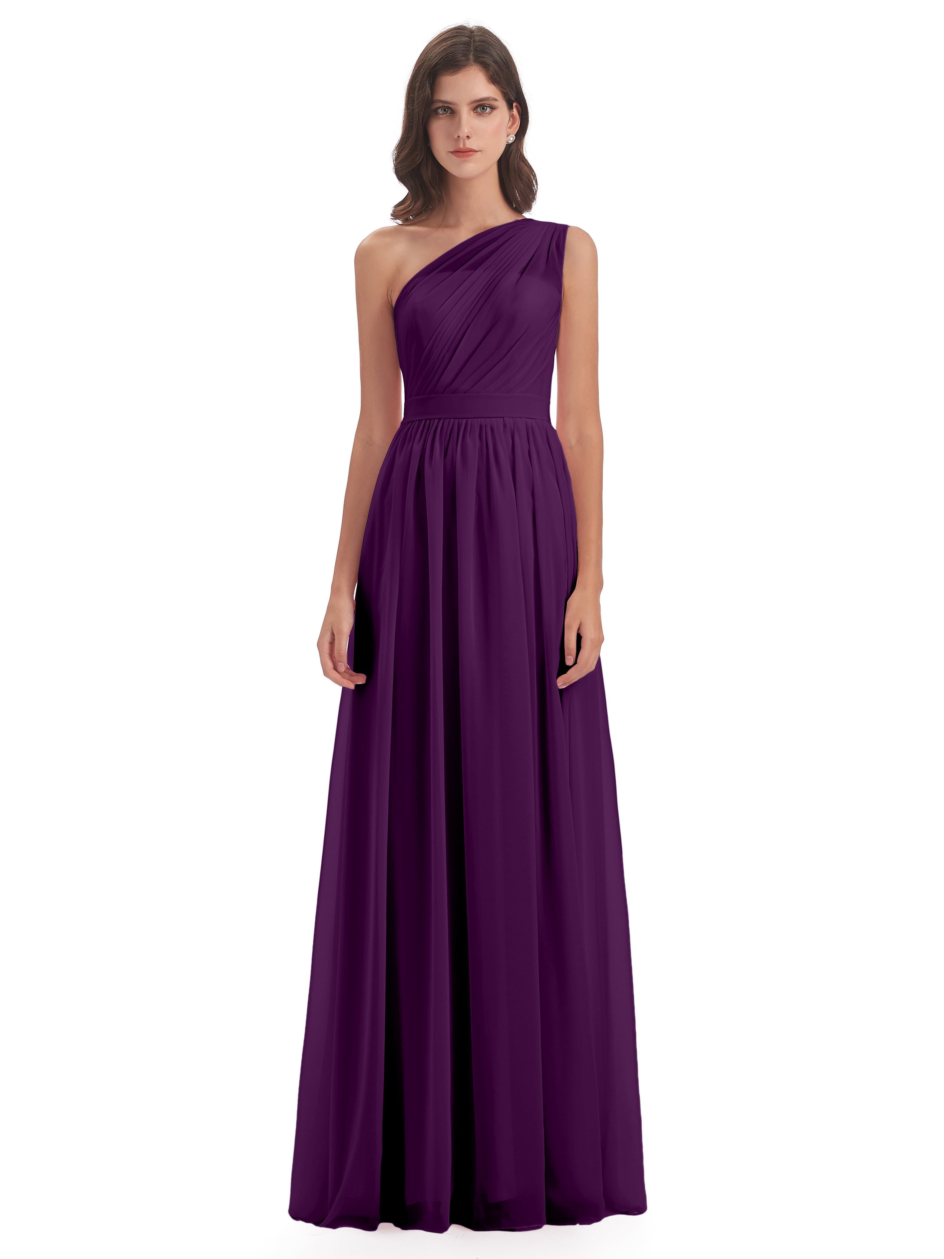 Robes De Demoiselle D'Honneur En Raisin A-ligne Seule-Épaule Mousseline Robes Demoiselle D'Honneur