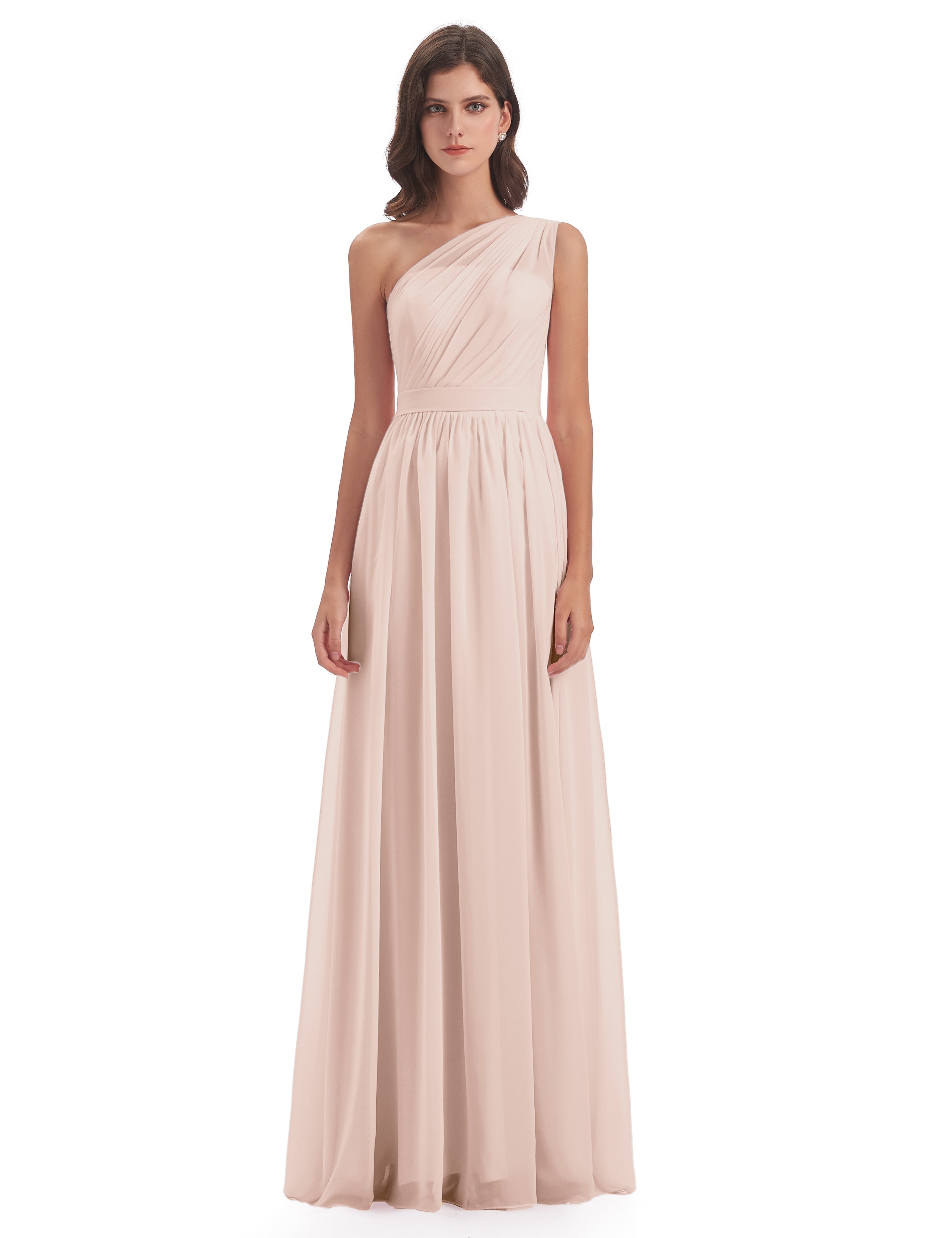 Robe Demoiselle D Honneur Rose Perle Trapèze Seule-Épaule Mousseline Robes Demoiselle D'Honneur