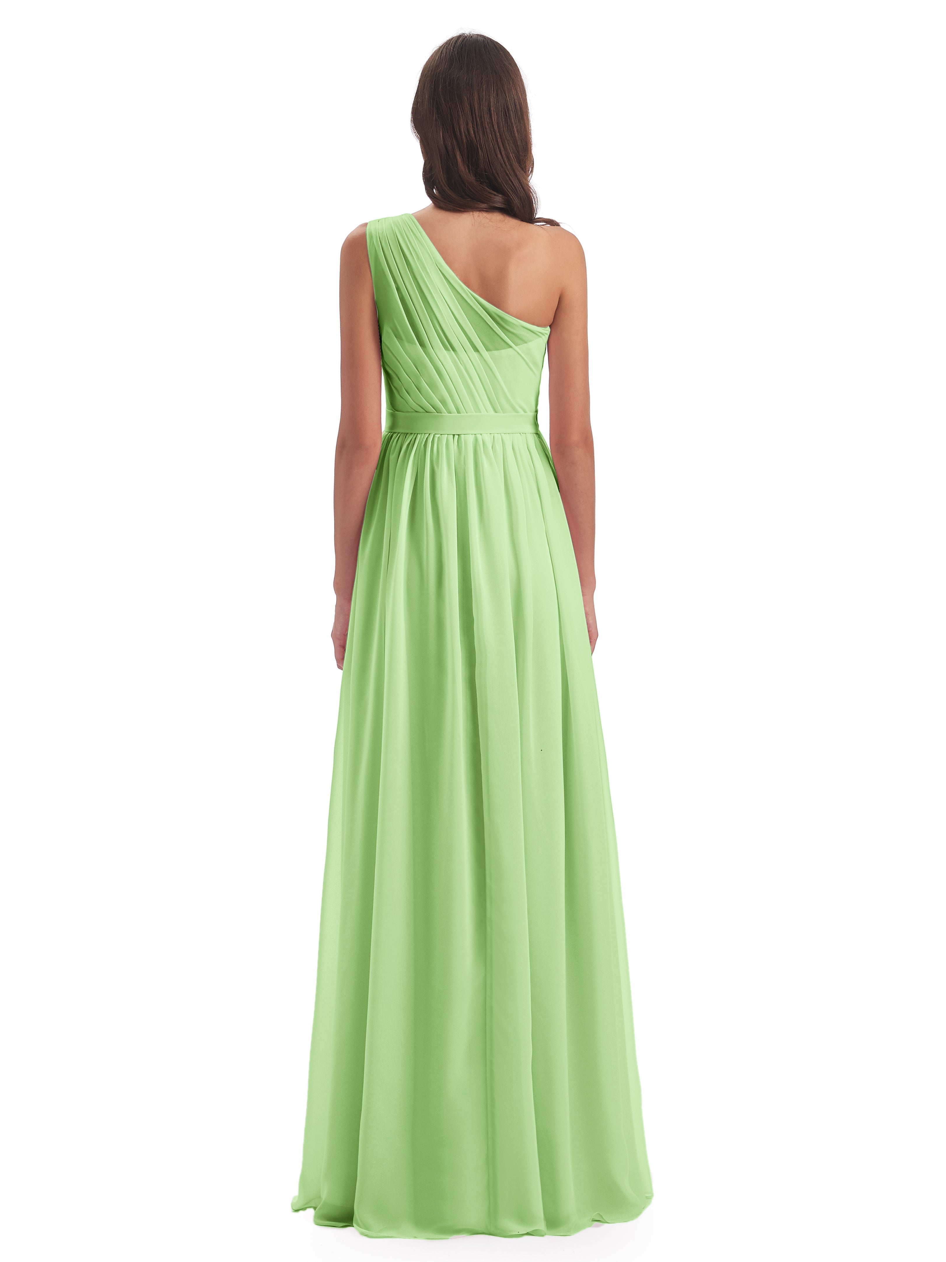 Demoiselle D'Honneur Vert Sauge Trapèze Seule-Épaule Mousseline Robes Demoiselle D'Honneur