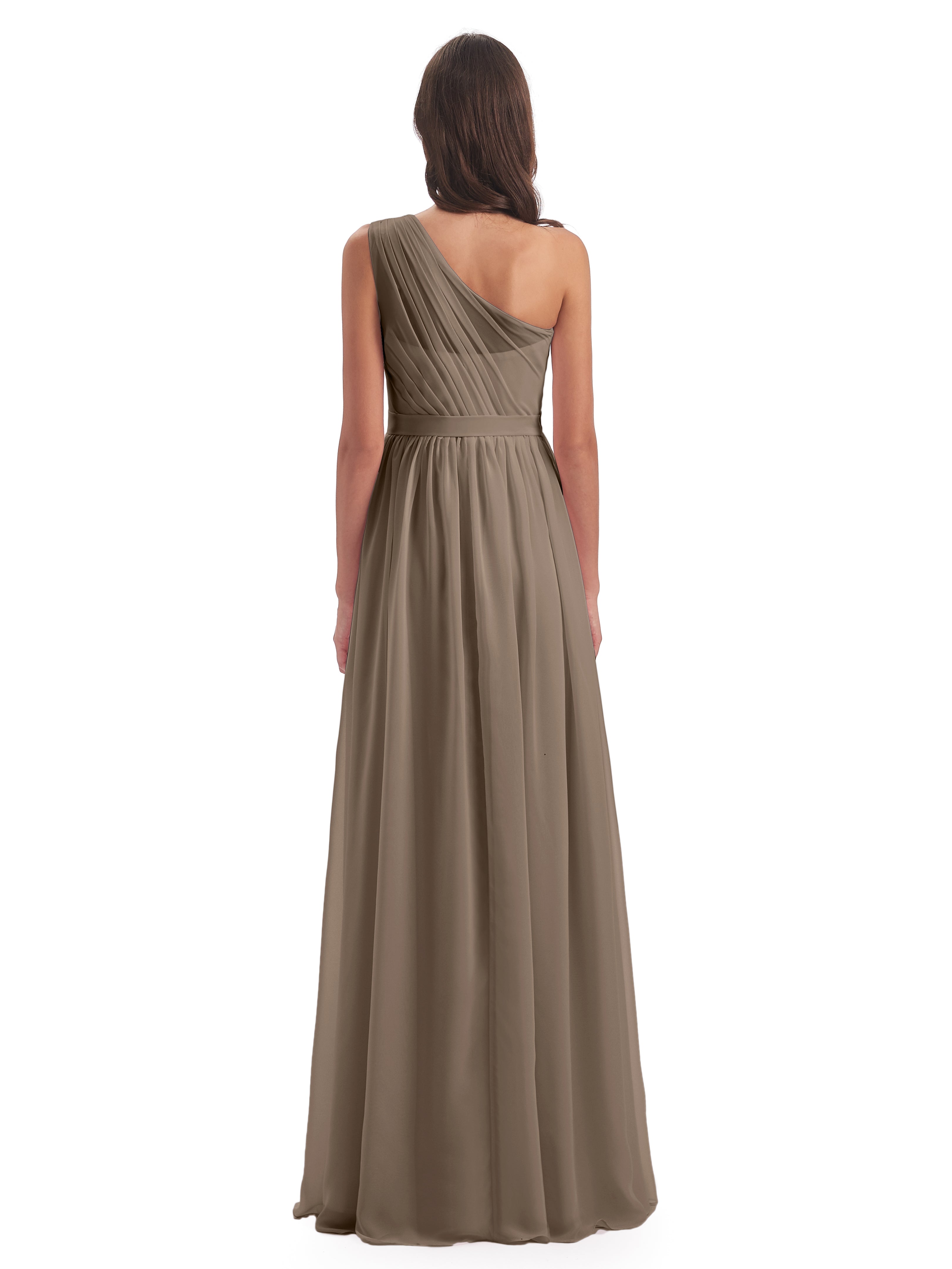 Couleur Taupe Robe Trapèze Seule-Épaule Mousseline Robes Demoiselle D'Honneur