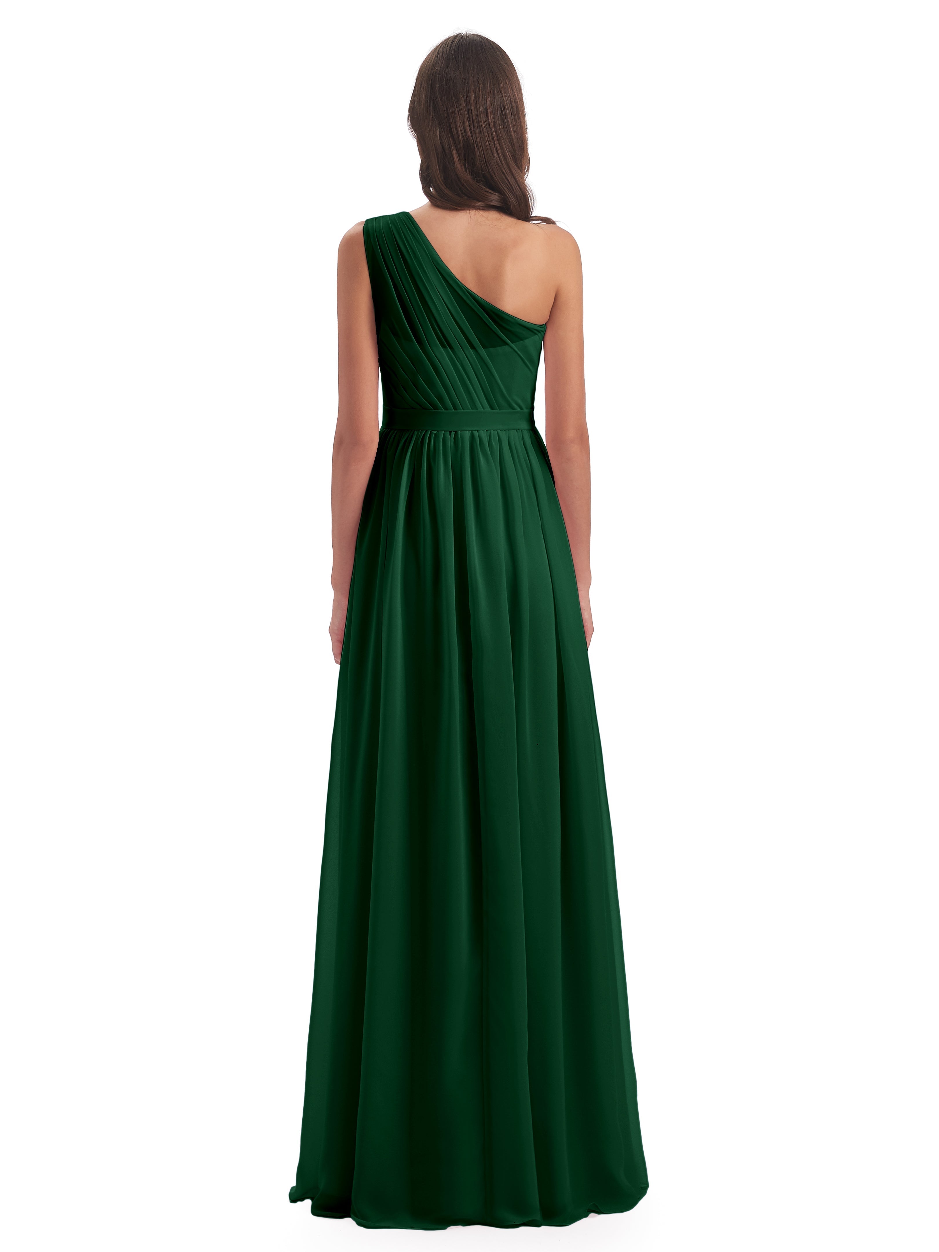 Robes De Demoiselle D'Honneur Vert Foncé A-ligne Seule-Épaule Mousseline Robes Demoiselle D'Honneur