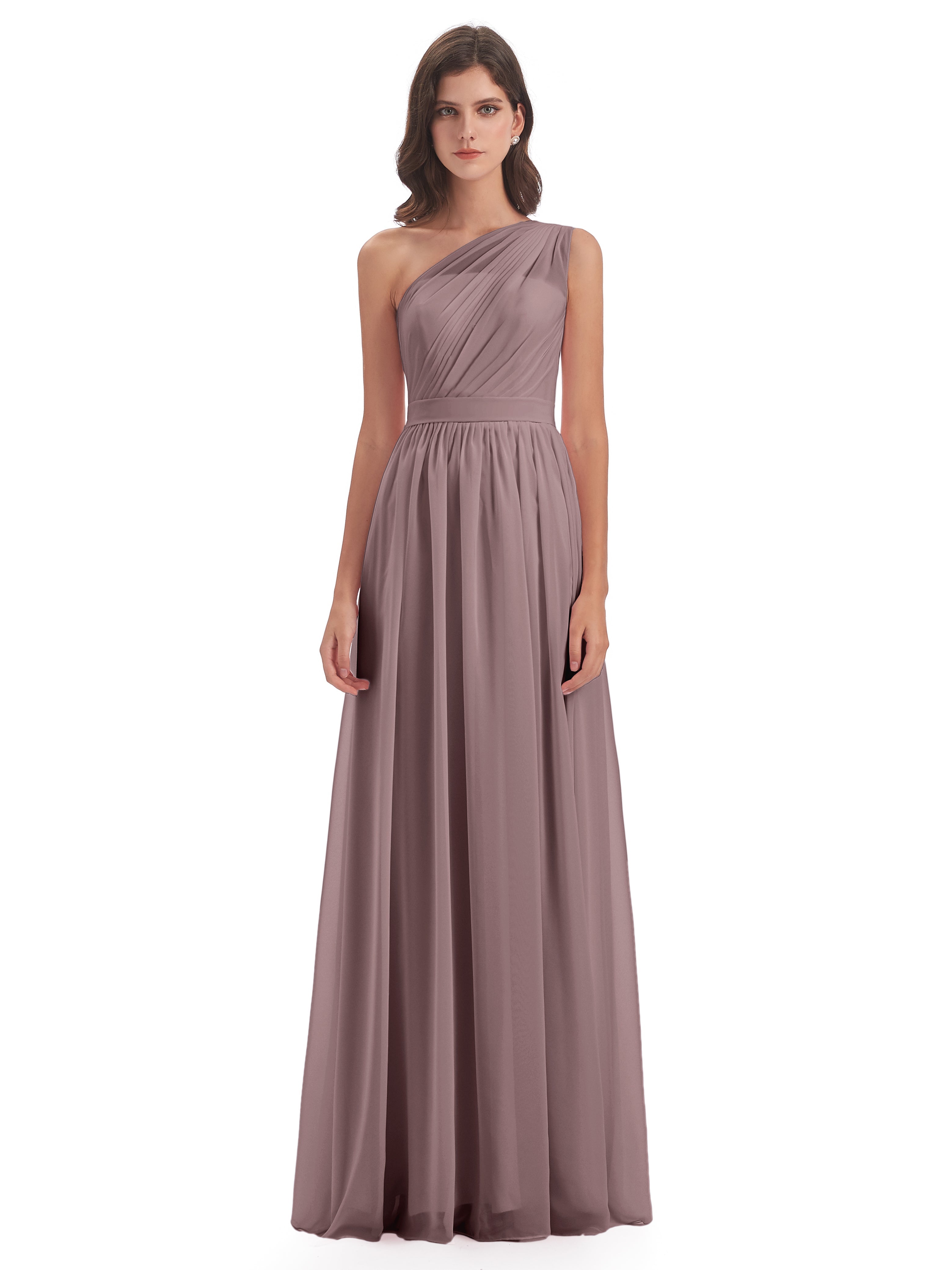 Robes De Demoiselle D'Honneur Mauve Foncé Trapèze Seule-Épaule Mousseline Robes Demoiselle D'Honneur