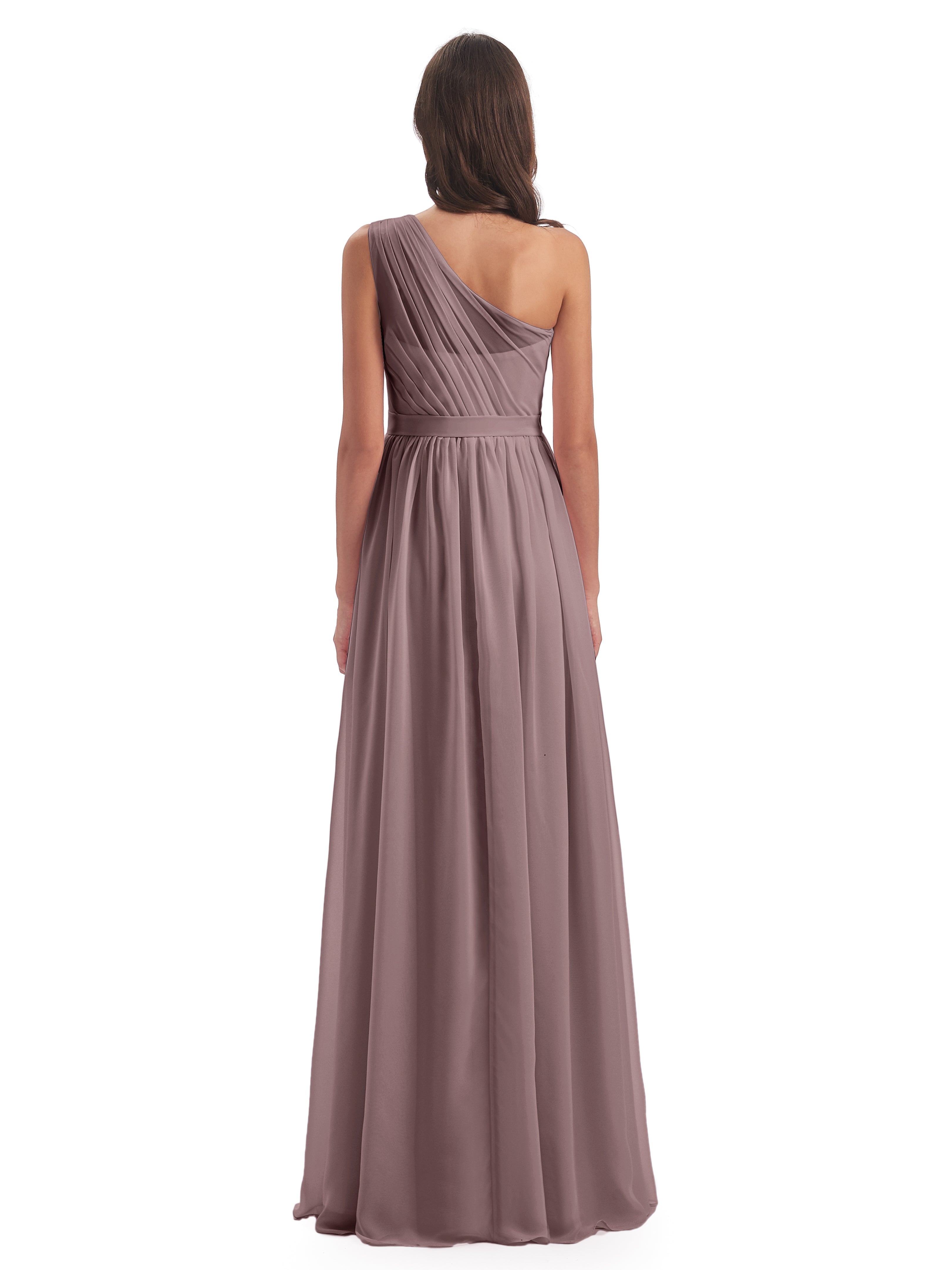 Robes De Demoiselle D'Honneur Mauve Foncé Trapèze Seule-Épaule Mousseline Robes Demoiselle D'Honneur
