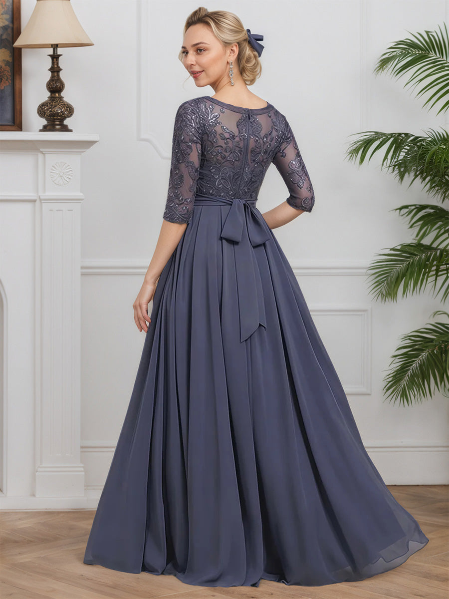 Cicinia ORAGEUX Robe pour Mère de la Mariée Longue en Chiffon et Dentelle A-Line Longueur Sol