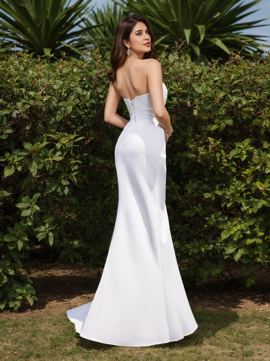 Cicinia Robe de Mariée Longue Fourreau sans Bretelles Fente Élégante et Épurée