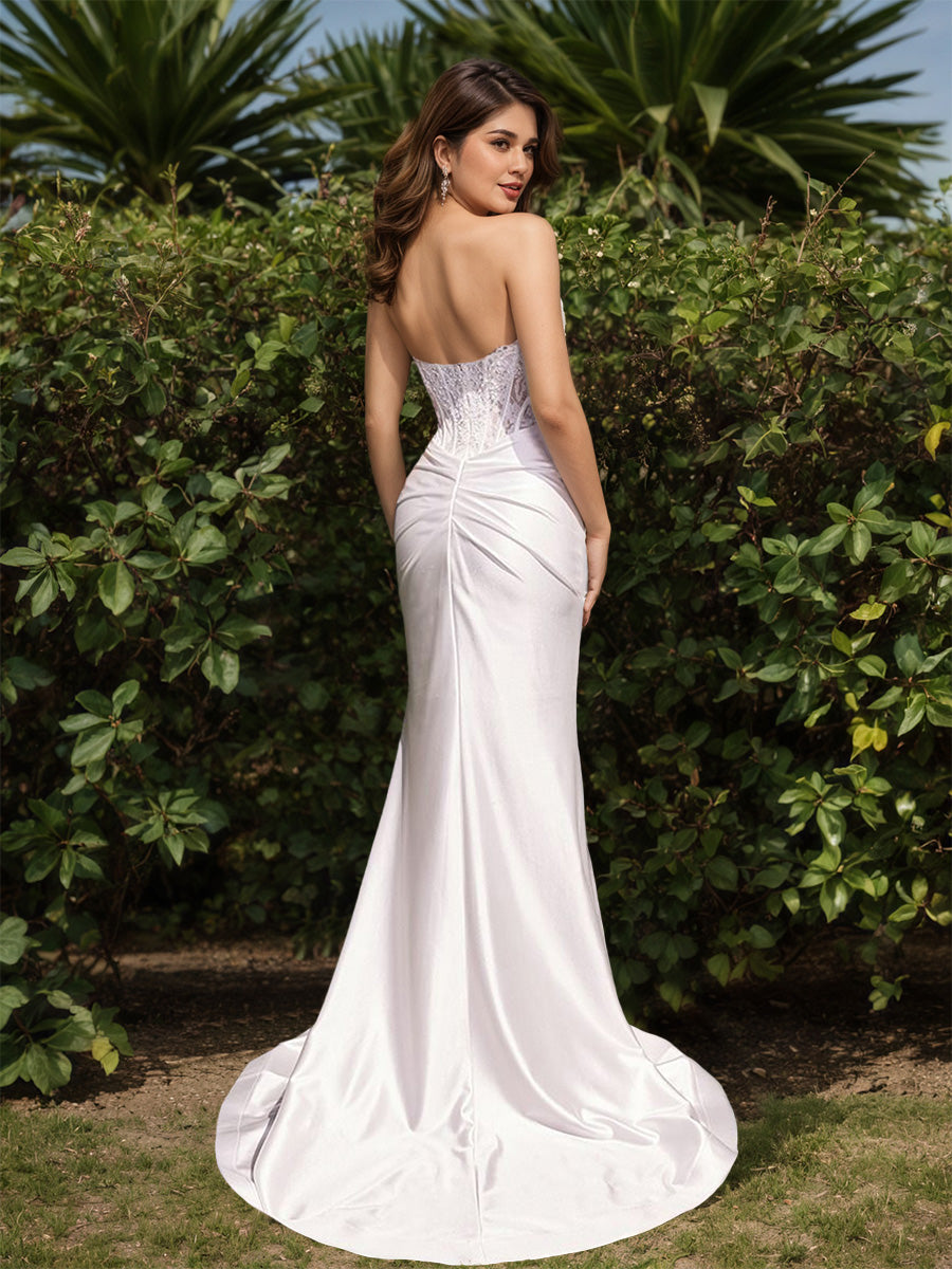 Cicinia Robe de Mariée Sirène Longue en Dentelle Décolleté Cœur Charmante
