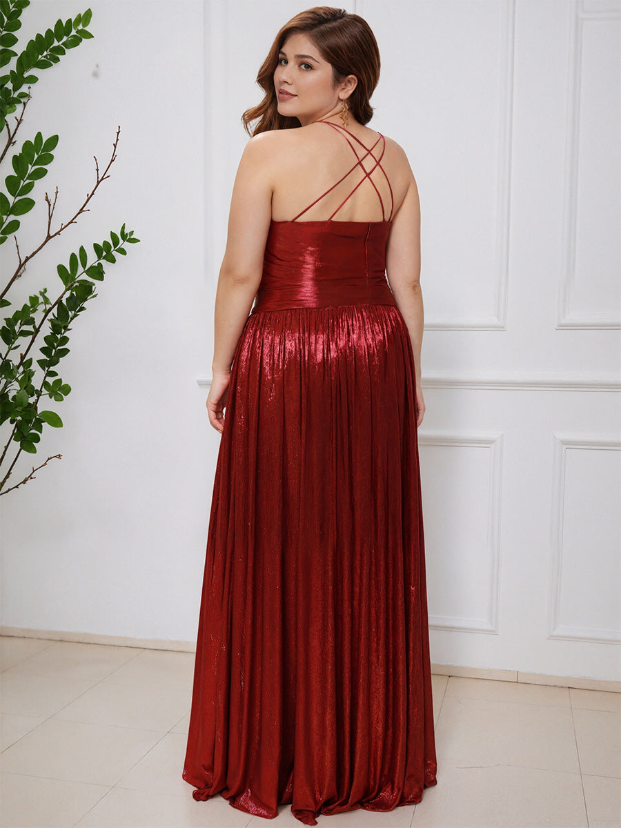 Cicinia Rouge Robe de Bal Longue Élégante A-Ligne Dos Nu Décolleté en V Grande Taille